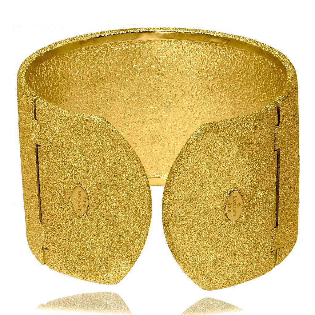 Women's Alex Soldier Sterling Silver Gold Platinum Hinged Textured Cuff Bracelet Ltd Ed