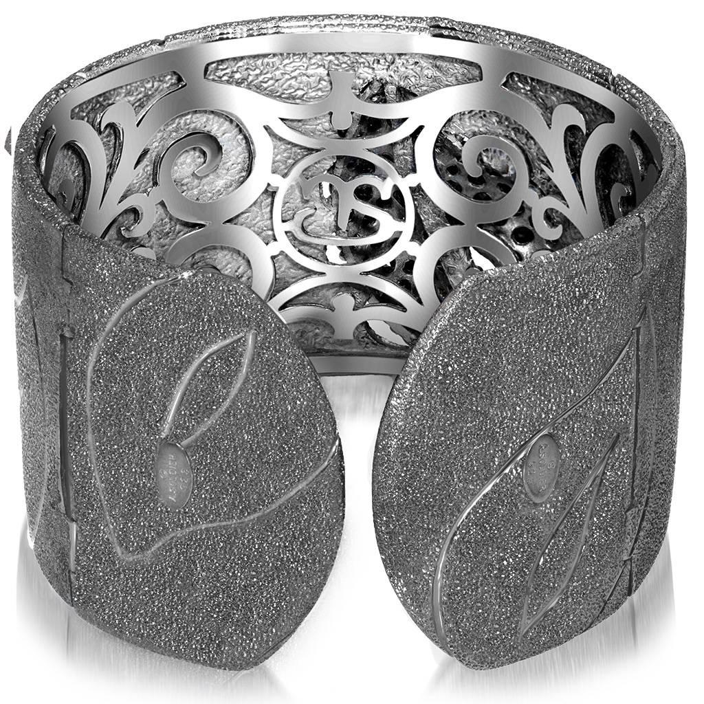 Women's Alex Soldier Spinel Silver Platinum Hinged Textured Cuff Bracelet Handmade in NY