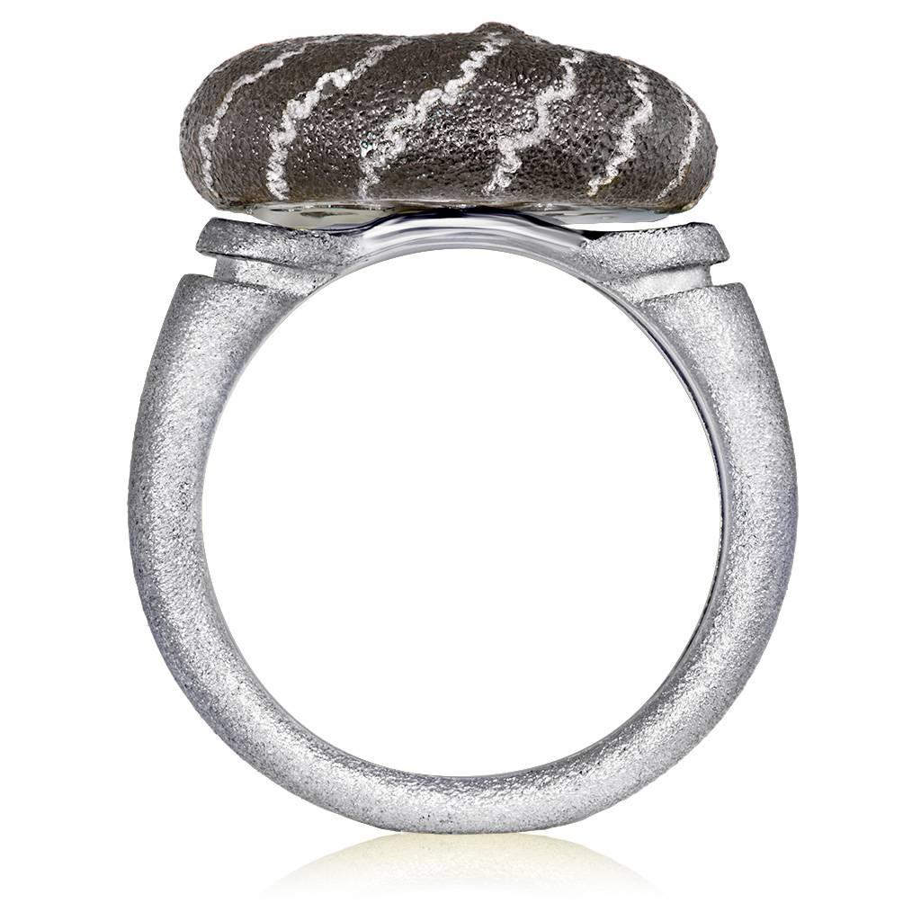 Alex Soldier Diamond Sterling Silver Rhodium Textured Snail Ring Handmade in NYC 2