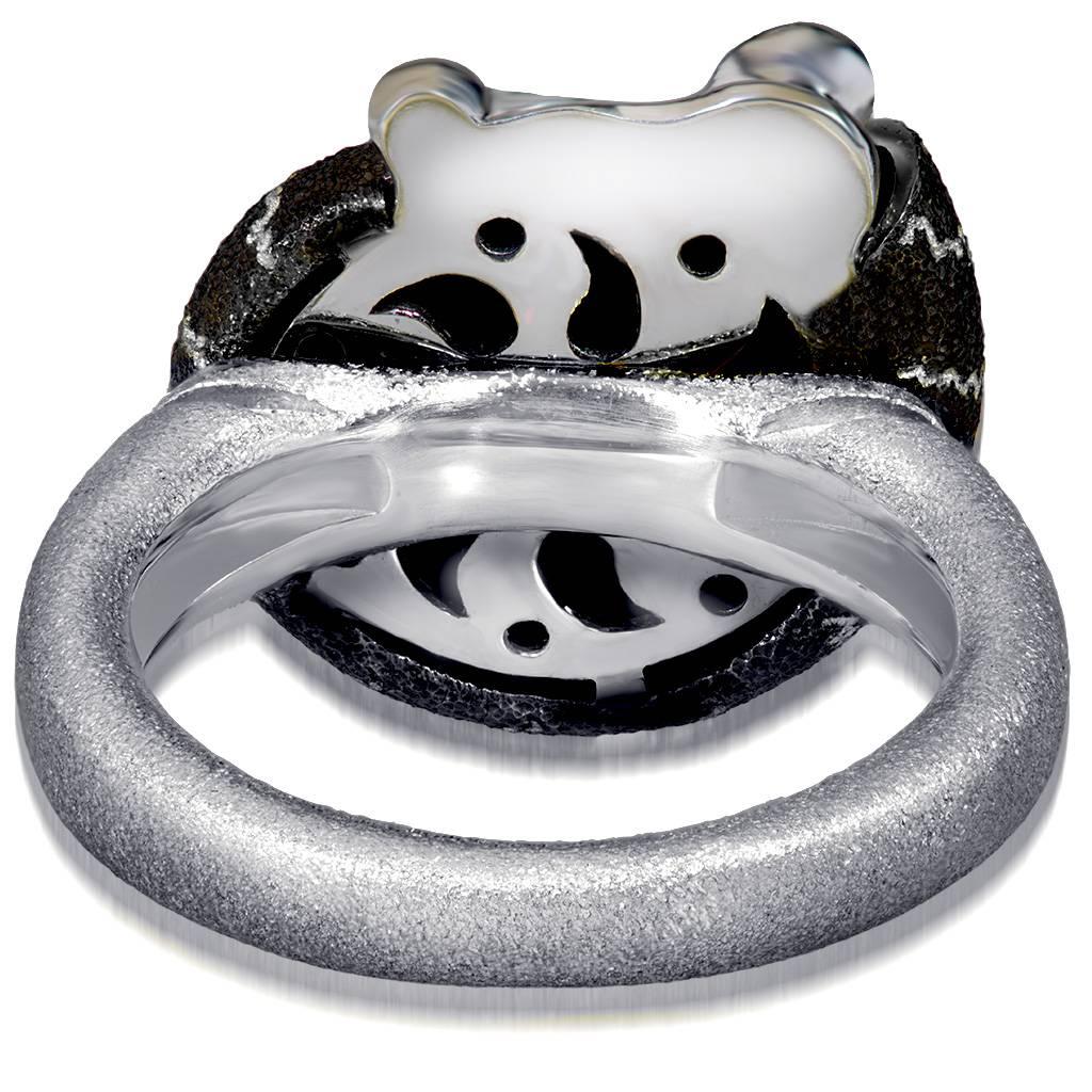 Alex Soldier Diamond Sterling Silver Rhodium Textured Snail Ring Handmade in NYC 4