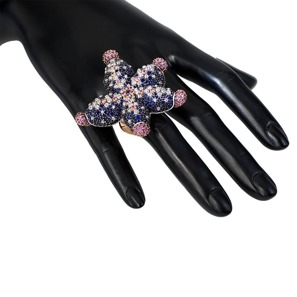 Diamond Blue Pink Sapphire Gold Nautical Starfish Ring Brooch Pendant Necklace 5