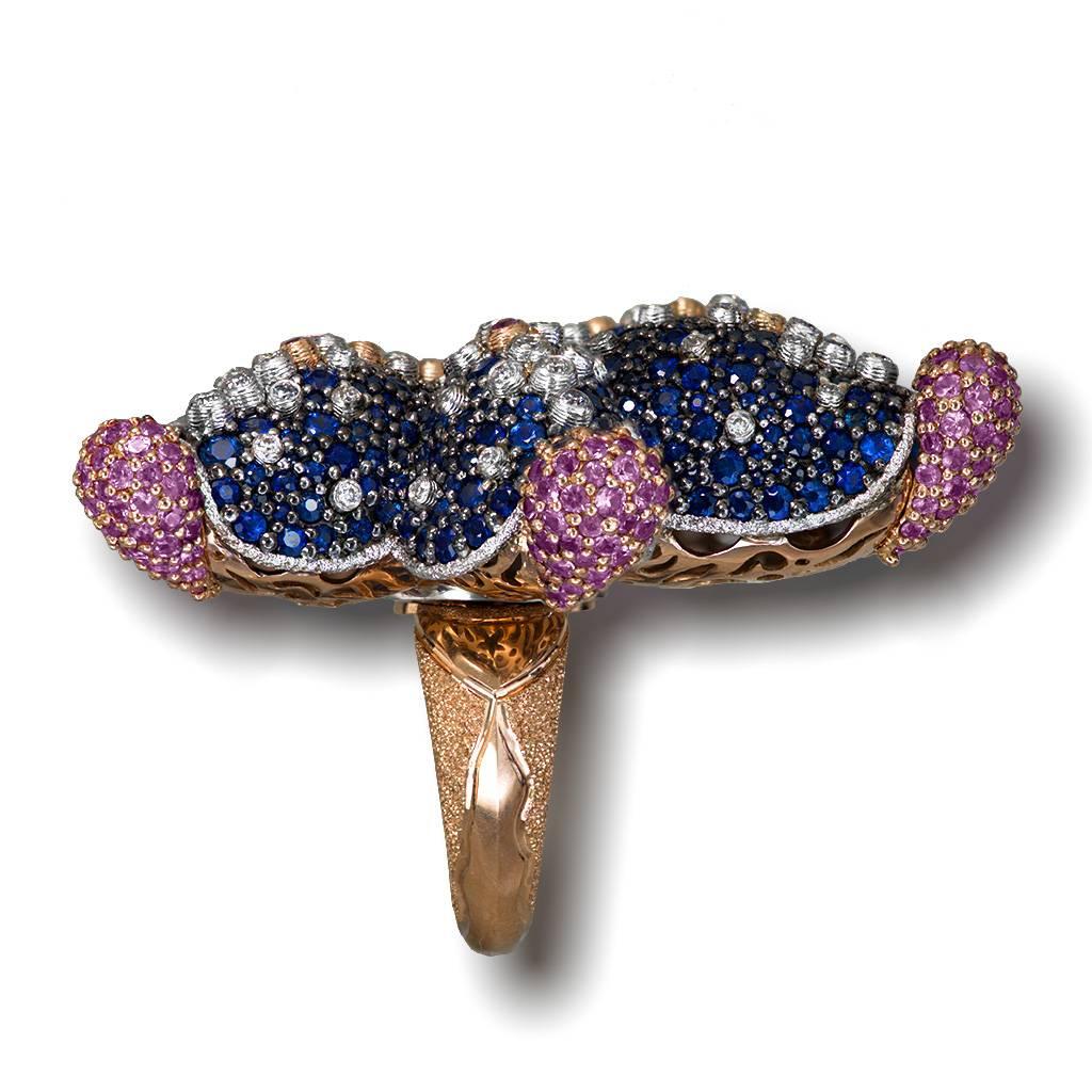 Diamond Blue Pink Sapphire Gold Nautical Starfish Ring Brooch Pendant Necklace 1