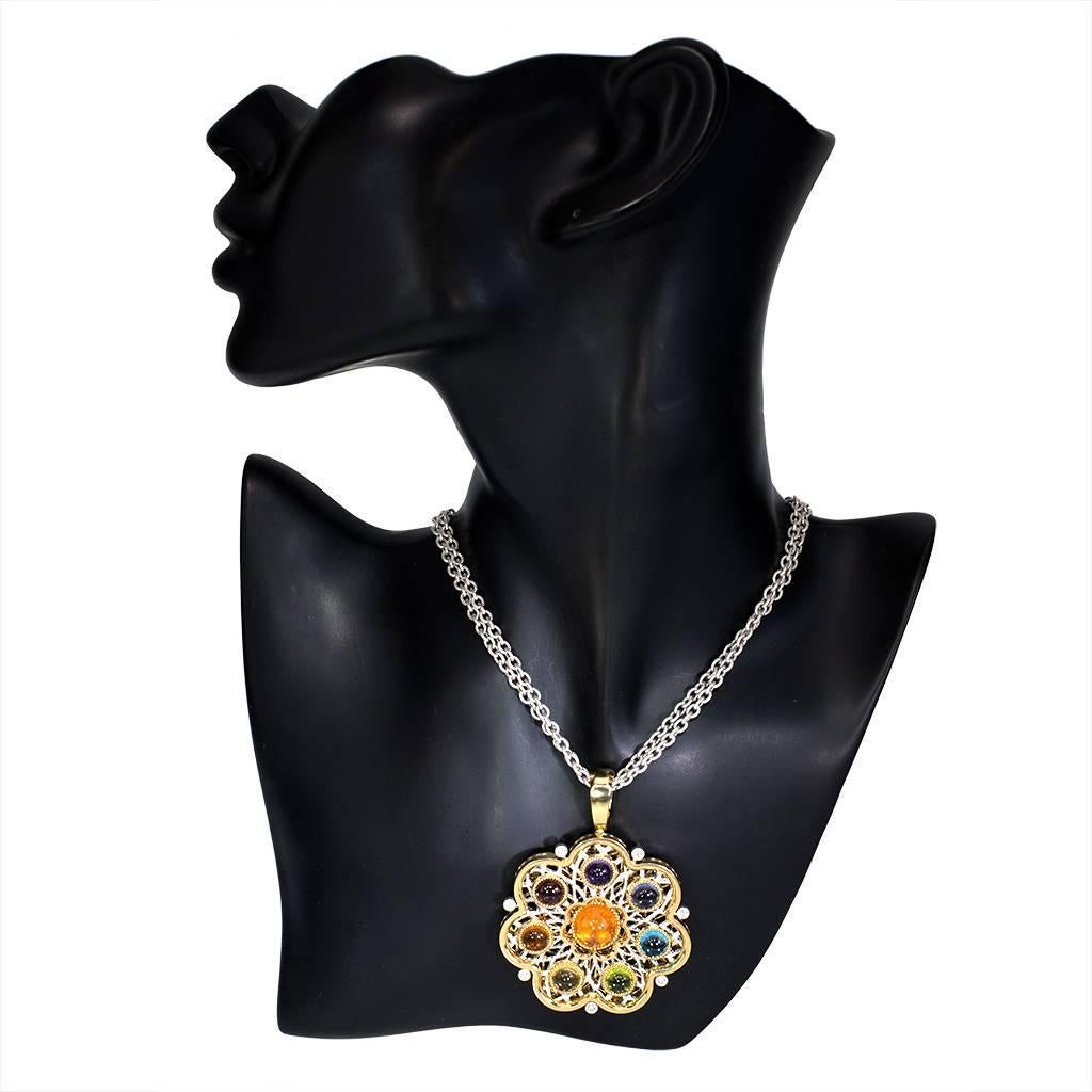 Diamond Garnet Ruby Peridot Topaz Citrine Iolite Amethyst Gold Necklace Brooch 2