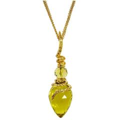 Alex Soldier Lemon Citrine Sapphire Gold One of a Kind Pendant Necklace on Chain