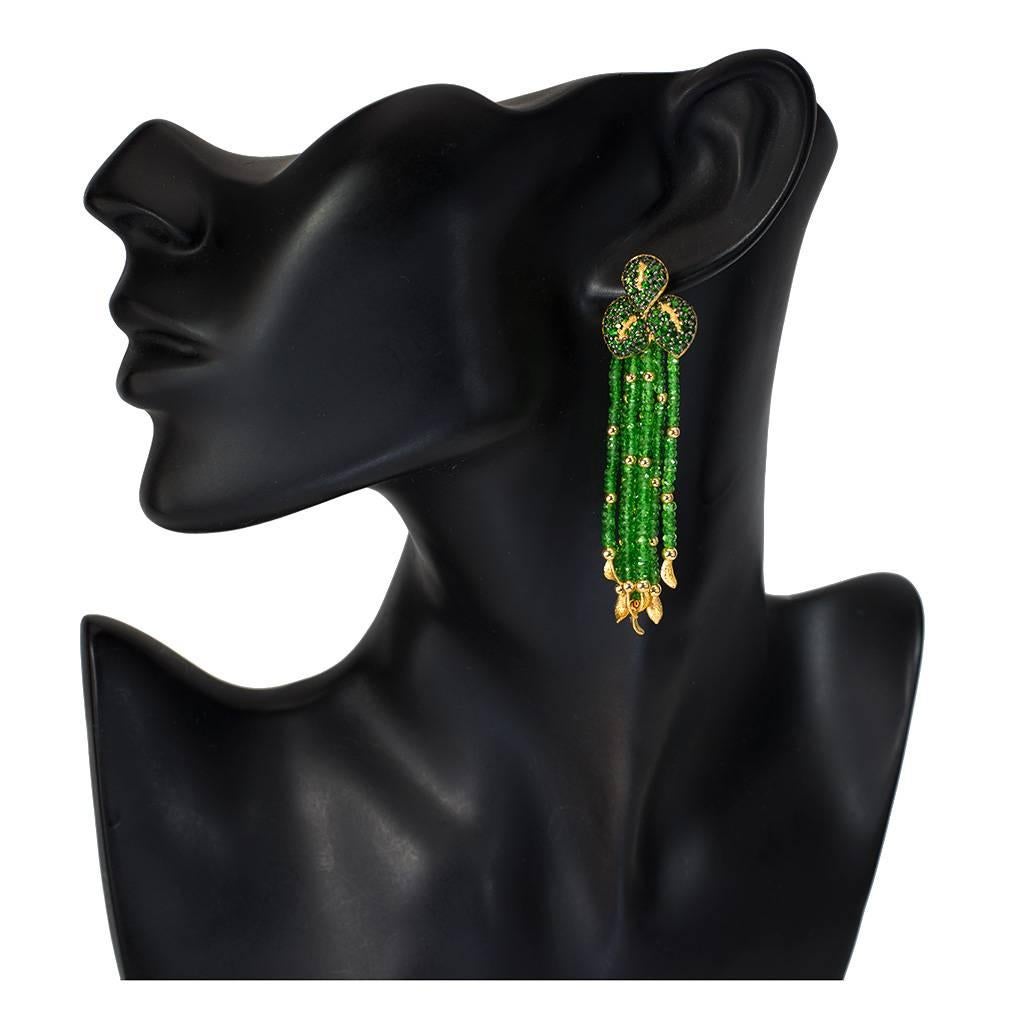 Women's Alex Soldier Chrome Diopside Tsavorite Garnet Gold Dangle Earrings One of a kind