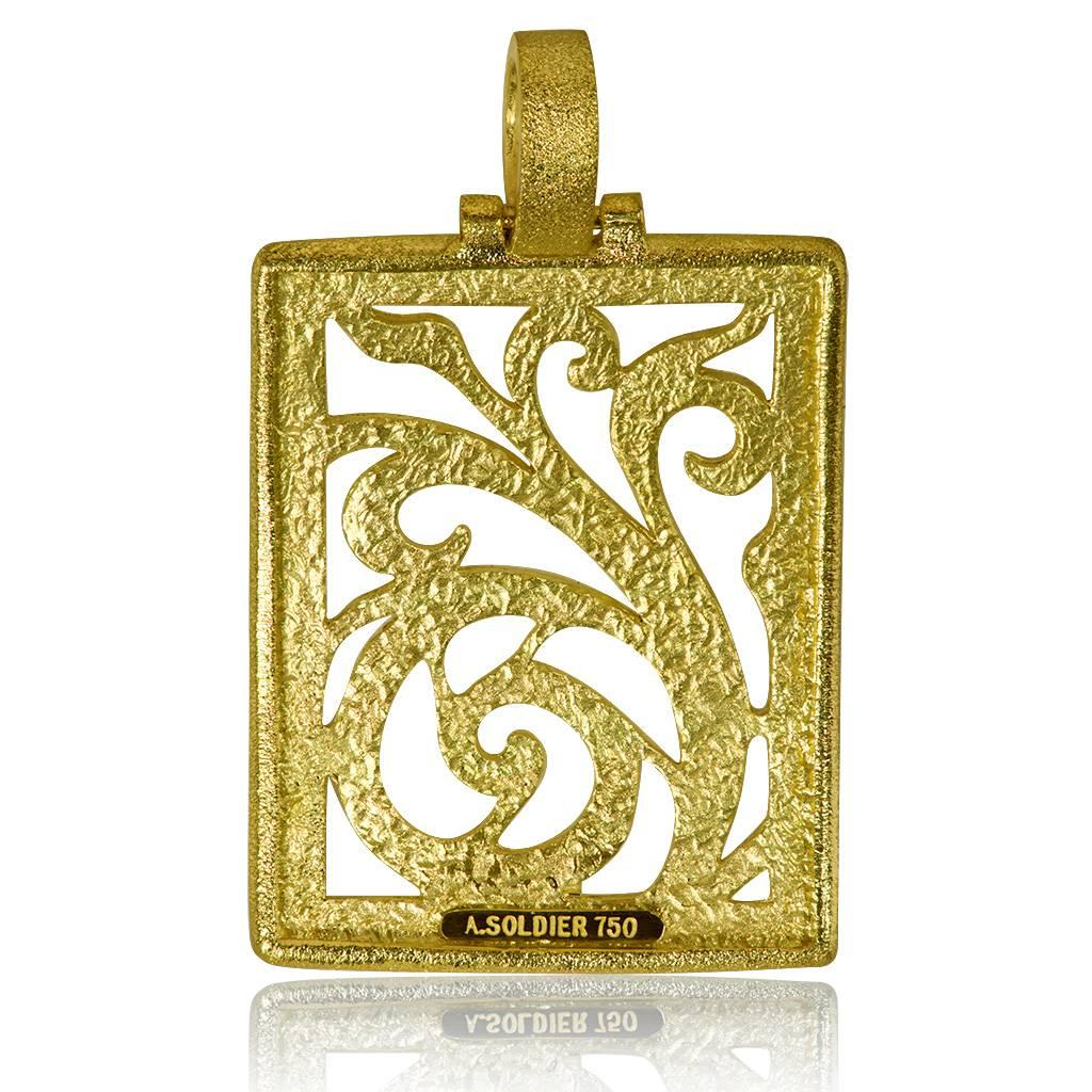 Alex Soldier Yellow Gold Contrast Texture Ornament Pendant One of a kind In New Condition In New York, NY