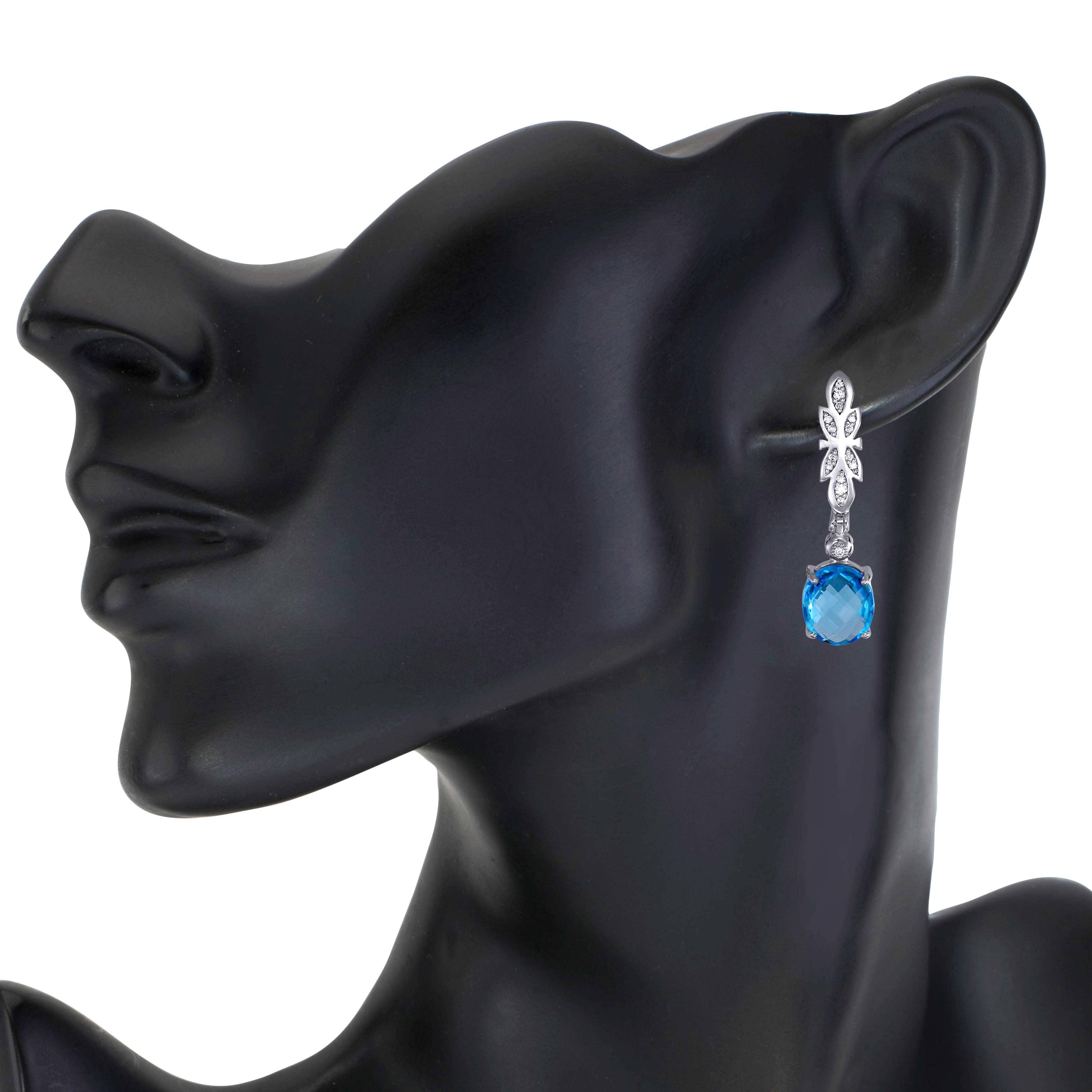 Women's Alex Soldier Blue Topaz Diamond White Gold Drop Earrings One of a kind