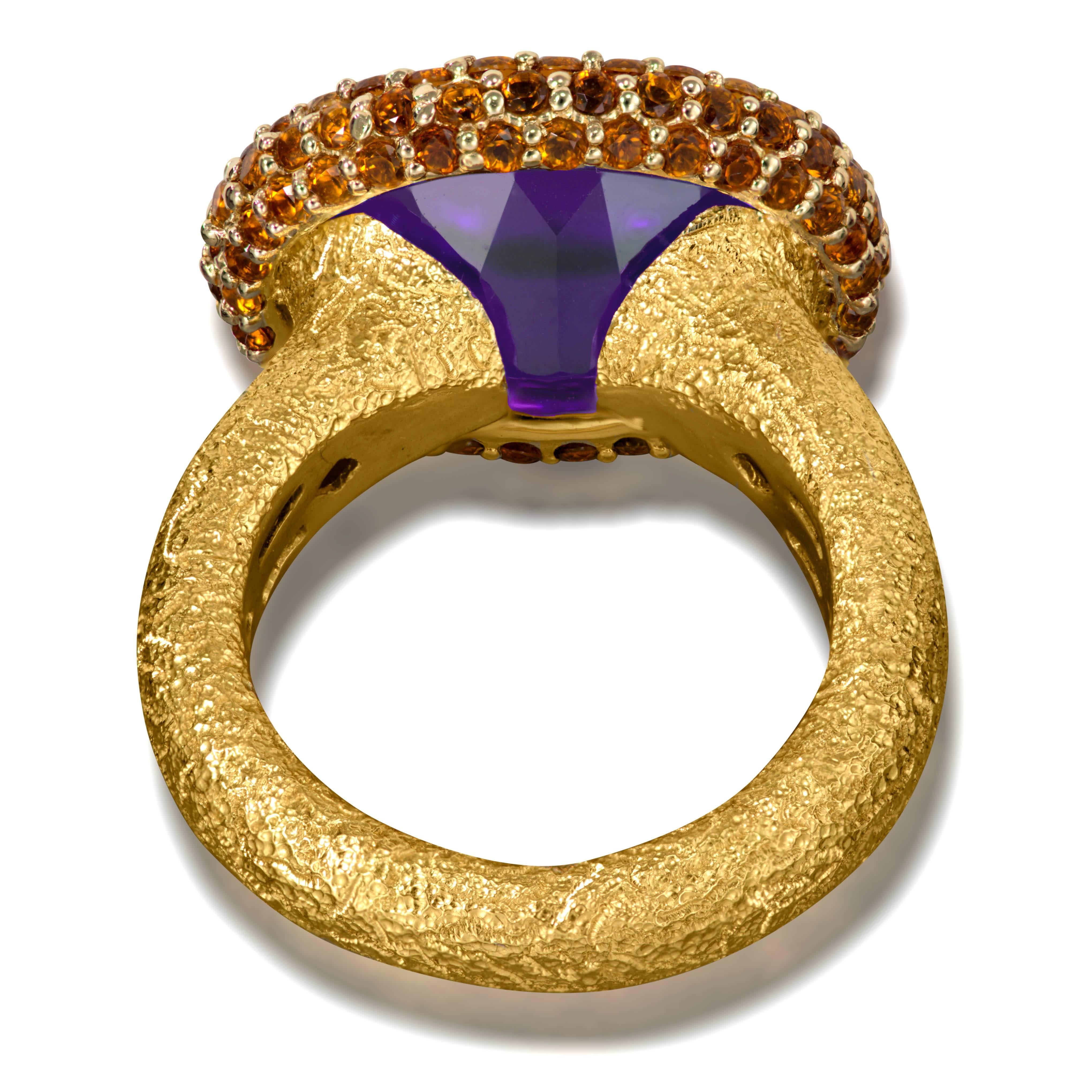 Alex Soldier Amethyst Madeira Citrine Yellow Gold Cocktail Ring One of a kind 1