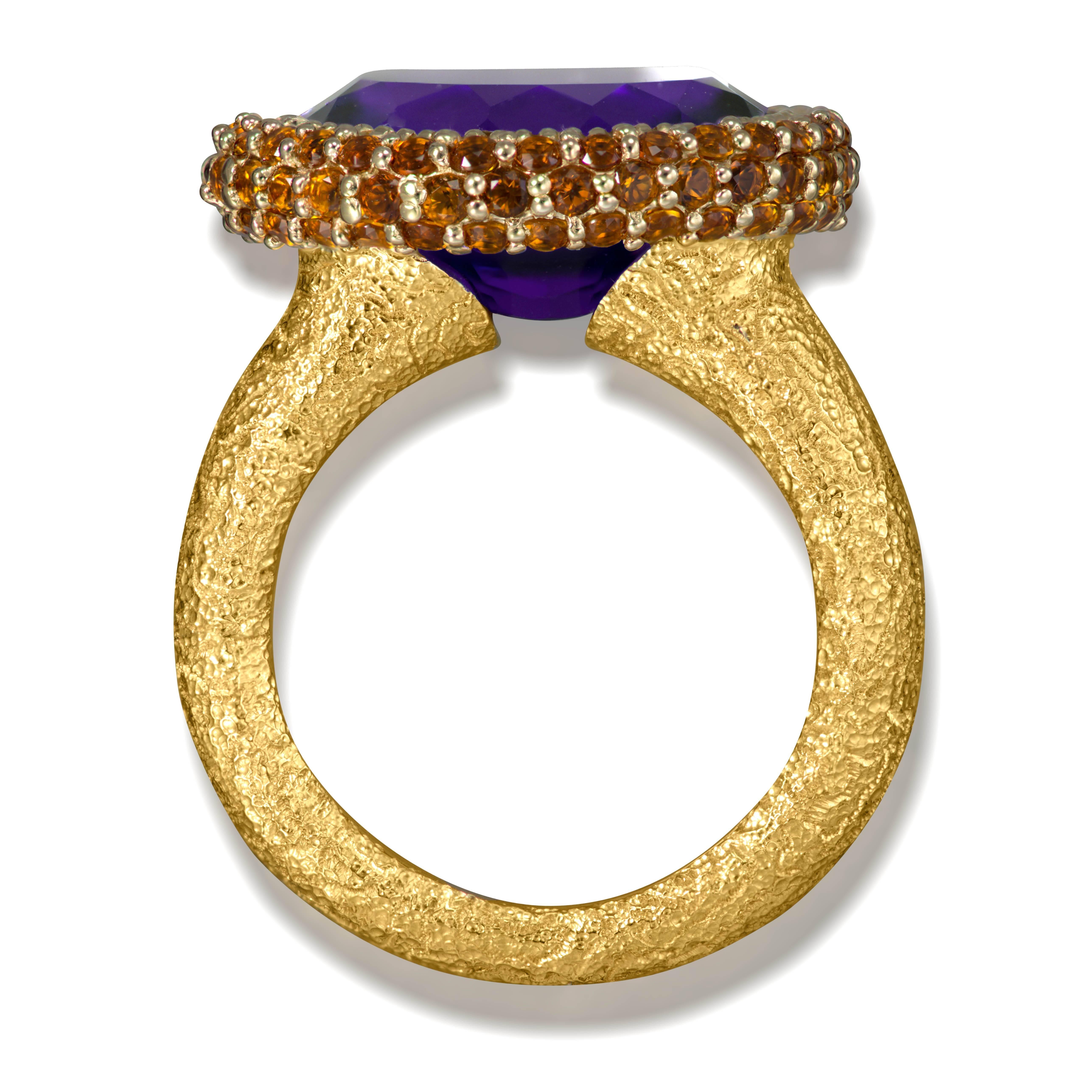 Alex Soldier Amethyst Madeira Citrine Yellow Gold Cocktail Ring One of a kind In New Condition In New York, NY