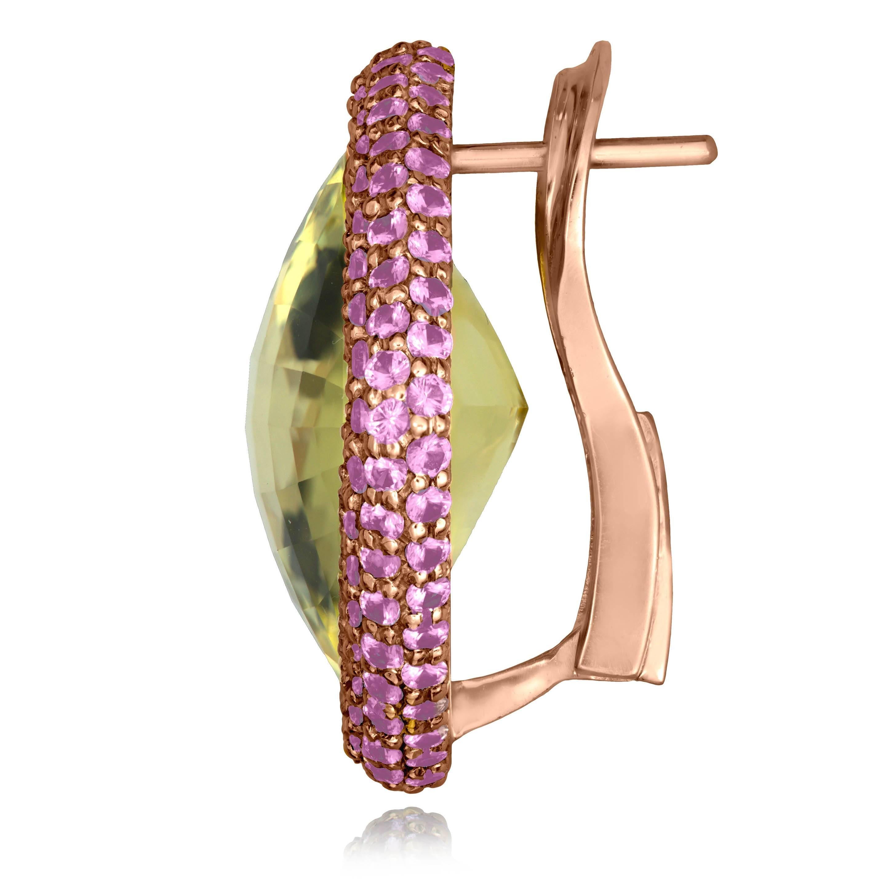 Alex Soldier Lemon Citrine Pink Sapphires Rose Gold Royal Earrings One of a kind In New Condition In New York, NY