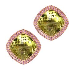 Lemon Citrine Pink Sapphires Rose Gold Royal Earrings One of a Kind Handmade