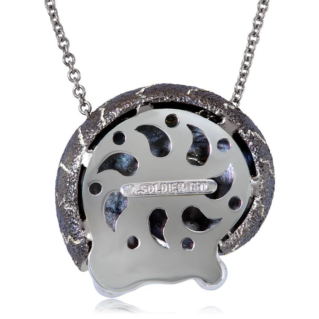 Round Cut Alex Soldier Diamond Sterling Silver Little Snail Pendant Necklace on Chain 