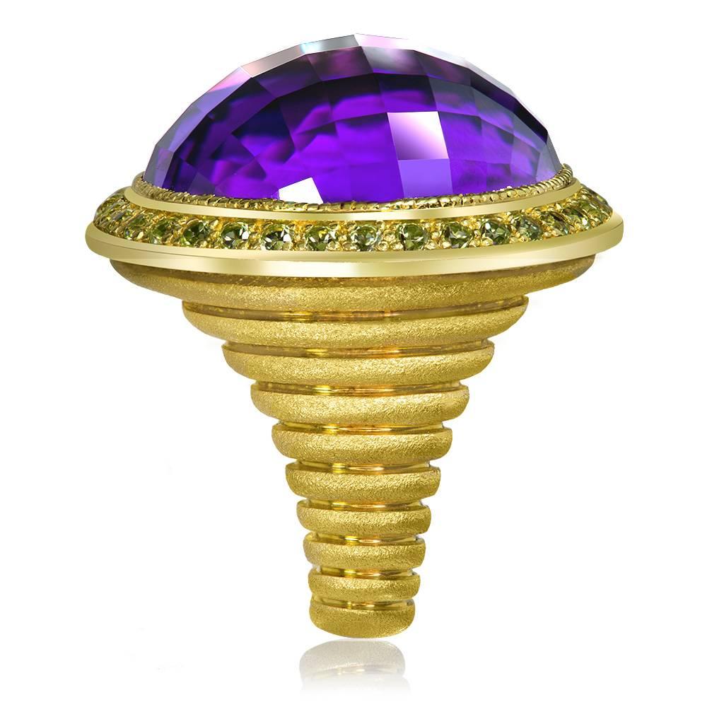 Alex Soldier 40 ct Amethyst Peridot Yellow Gold Symbolica Ring One of a Kind  In New Condition In New York, NY