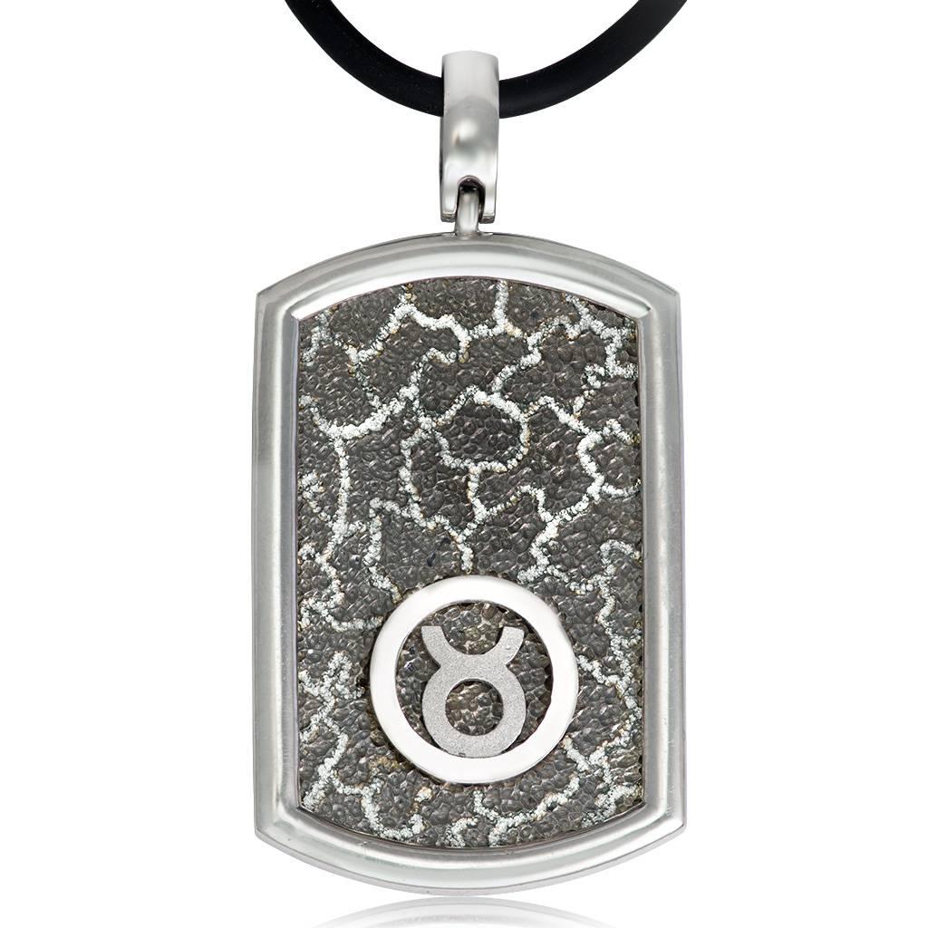 Alex Soldier Tag Necklace Pendant is made in sterling silver, infused (deeply plated) platinum (rhodium). Suspended on 18-inch rubber cord, it features signature metalwork that creates an effect of inner sparkle. Handmade in NYC. One of a kind. 