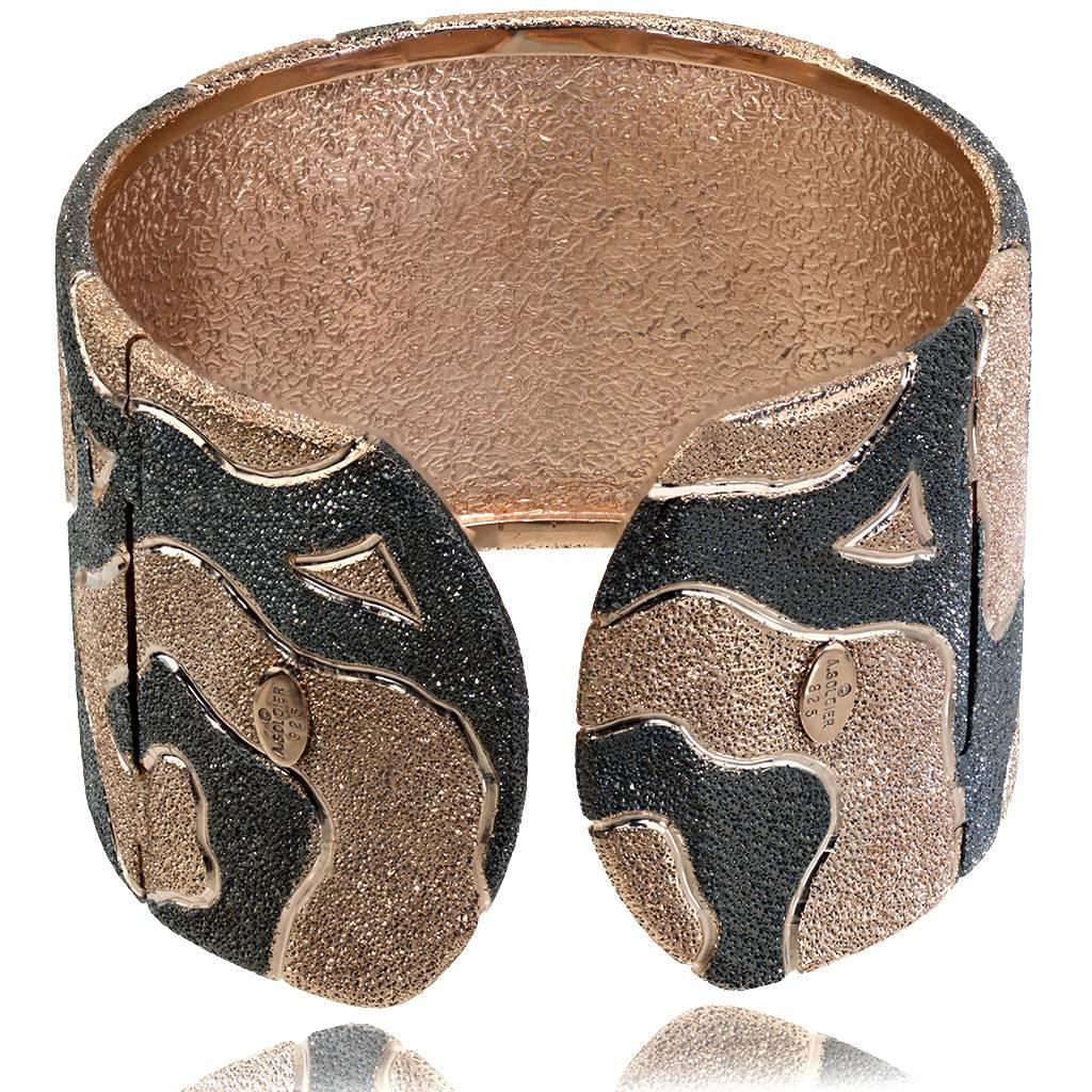 Alex Soldier Sterling Silver Rose Gold Platinum Hinged Cuff Bracelet  In New Condition In New York, NY