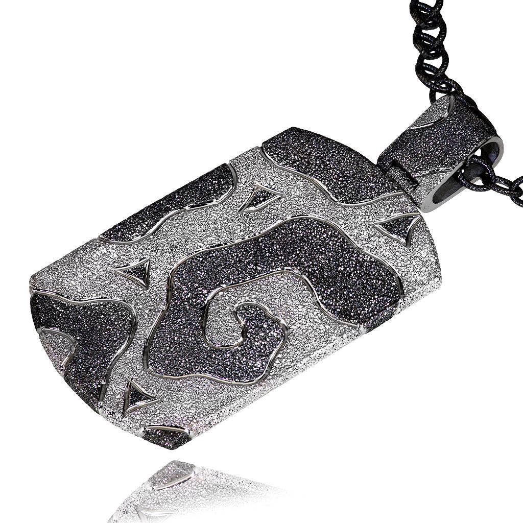 Alex Soldier Volna Tag Pendant Necklace: made in silver with platinum and dark platinum infusion (deep plating), suspended on 36 inch (91.44 cm) dark silver chain with adjustable length size for versatile wear (chain is included in price). Handmade