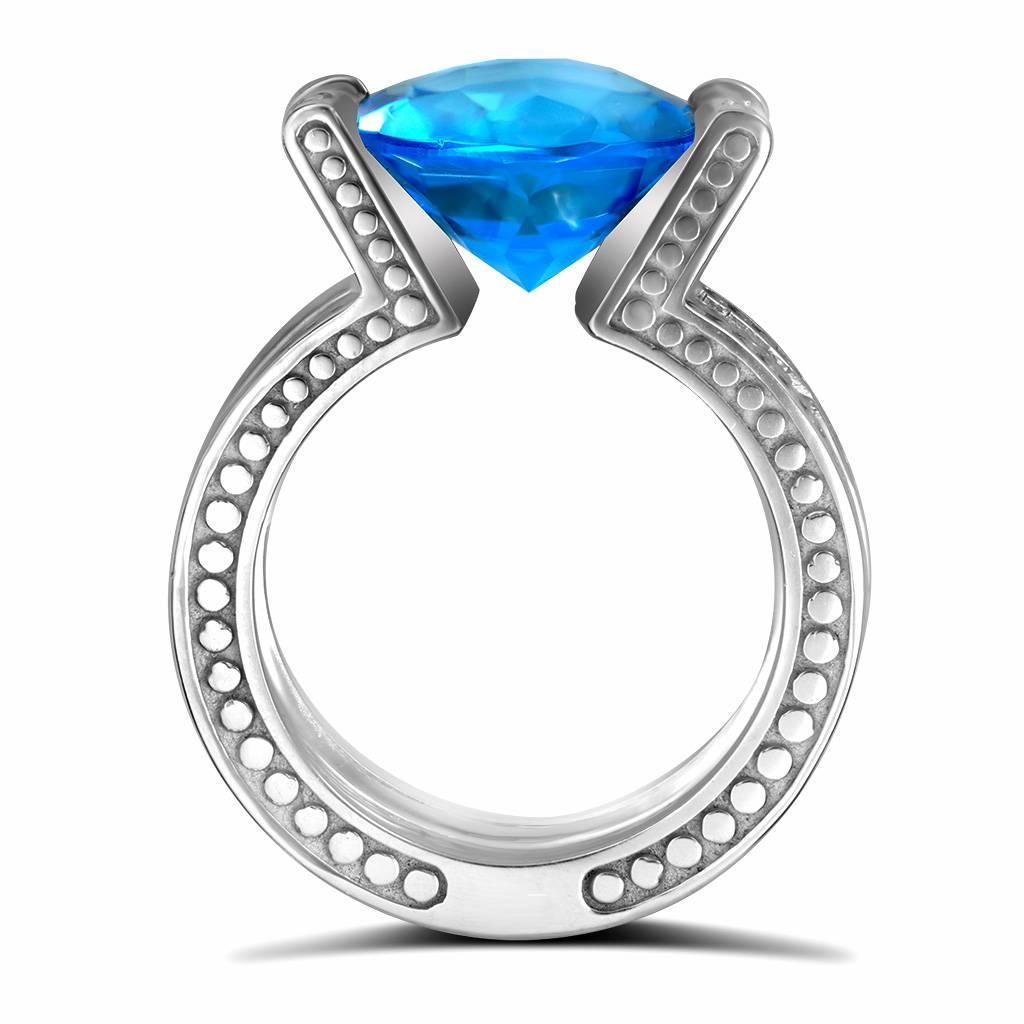 Blue Topaz Diamond White Gold Ring One of a Kind  In New Condition In New York, NY