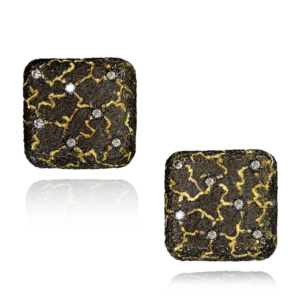 Alex Soldier Diamond Kisses stud earrings: made in 18 karat yellow gold with diamonds (0.13 ct) and signature metalwork that creates an illusion of inner shimmer. Handmade in NYC. Limited Edition.