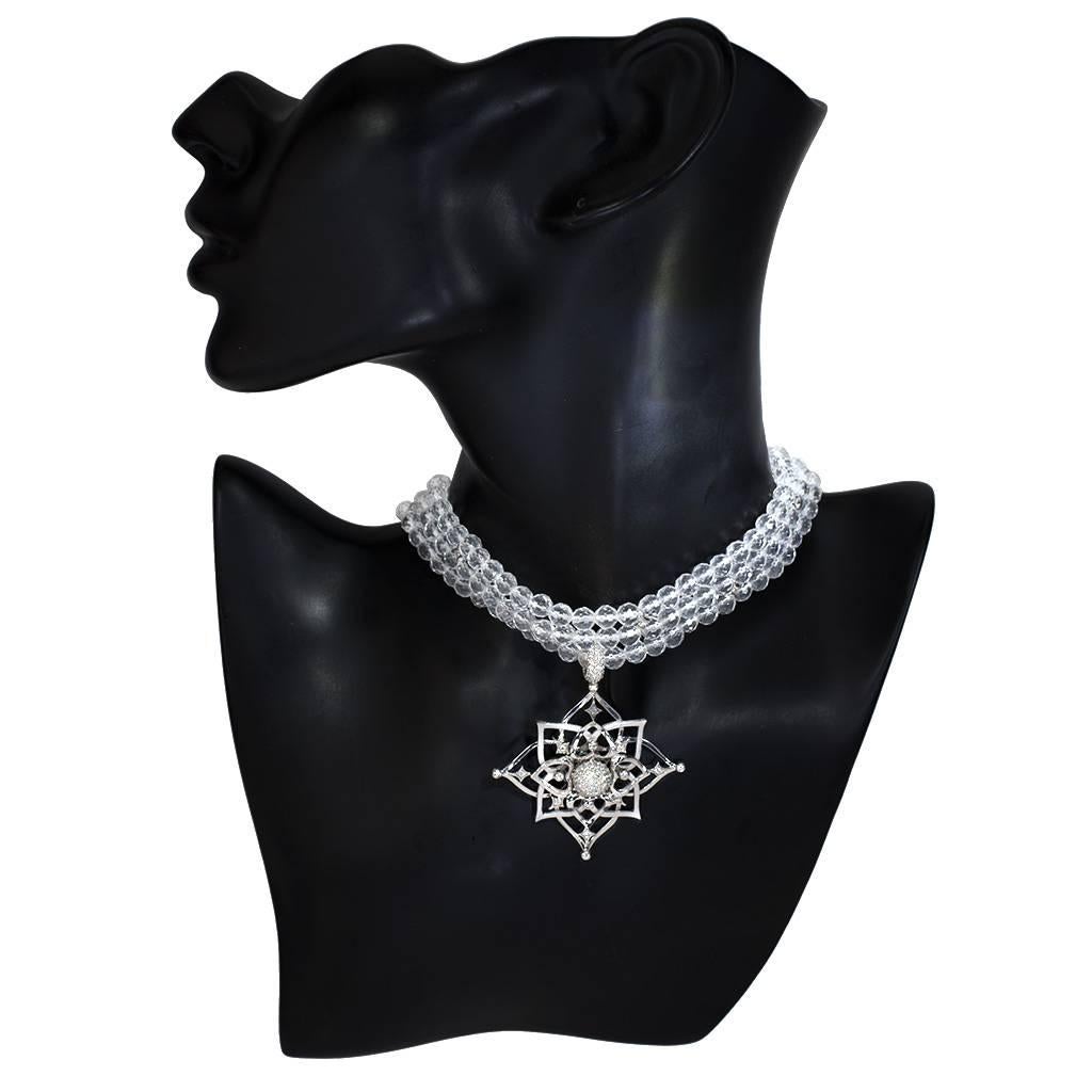 Women's Diamond White Gold Magic Star Pendant Choker Necklace One of a Kind