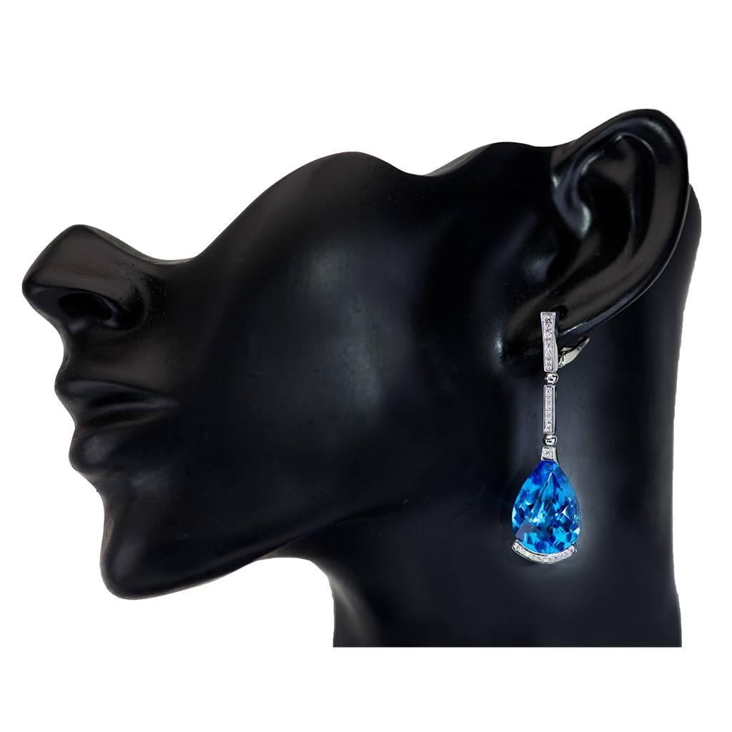 Alex Soldier Blue Topaz Diamond White Gold Drop Earrings One of a Kind Handmade 1