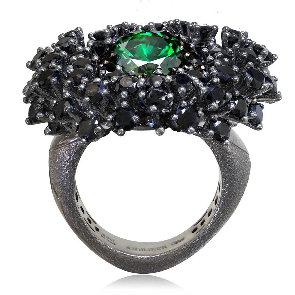 Crystal Spinel Blackened Sterling Silver Cocktail Ring One of a kind In New Condition In New York, NY