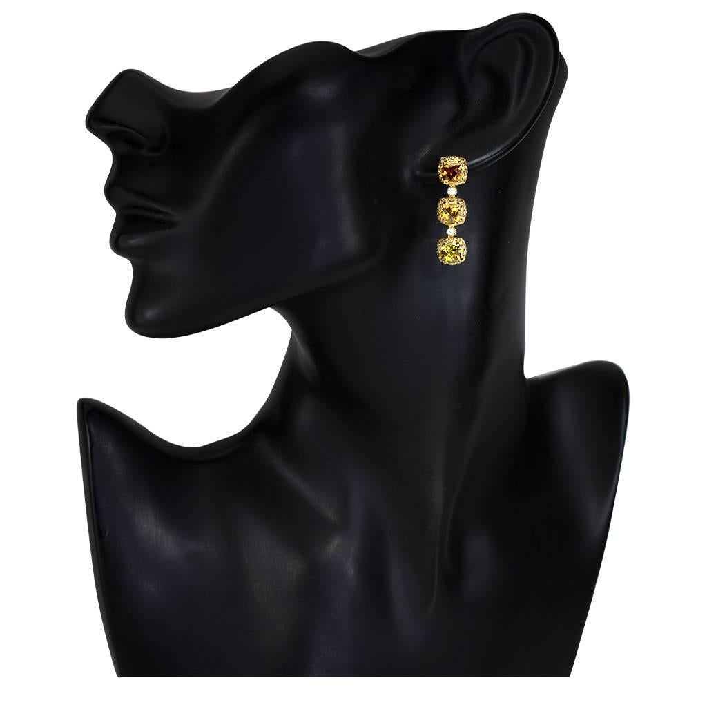 Women's Tourmaline Diamond Gold Byzantine Drop Earrings One of a Kind