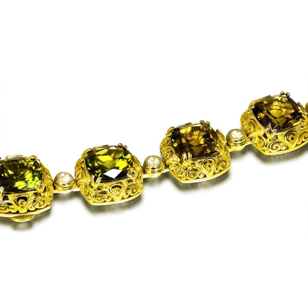 Women's Tourmaline Diamond Gold Byzantine Necklace One of a Kind