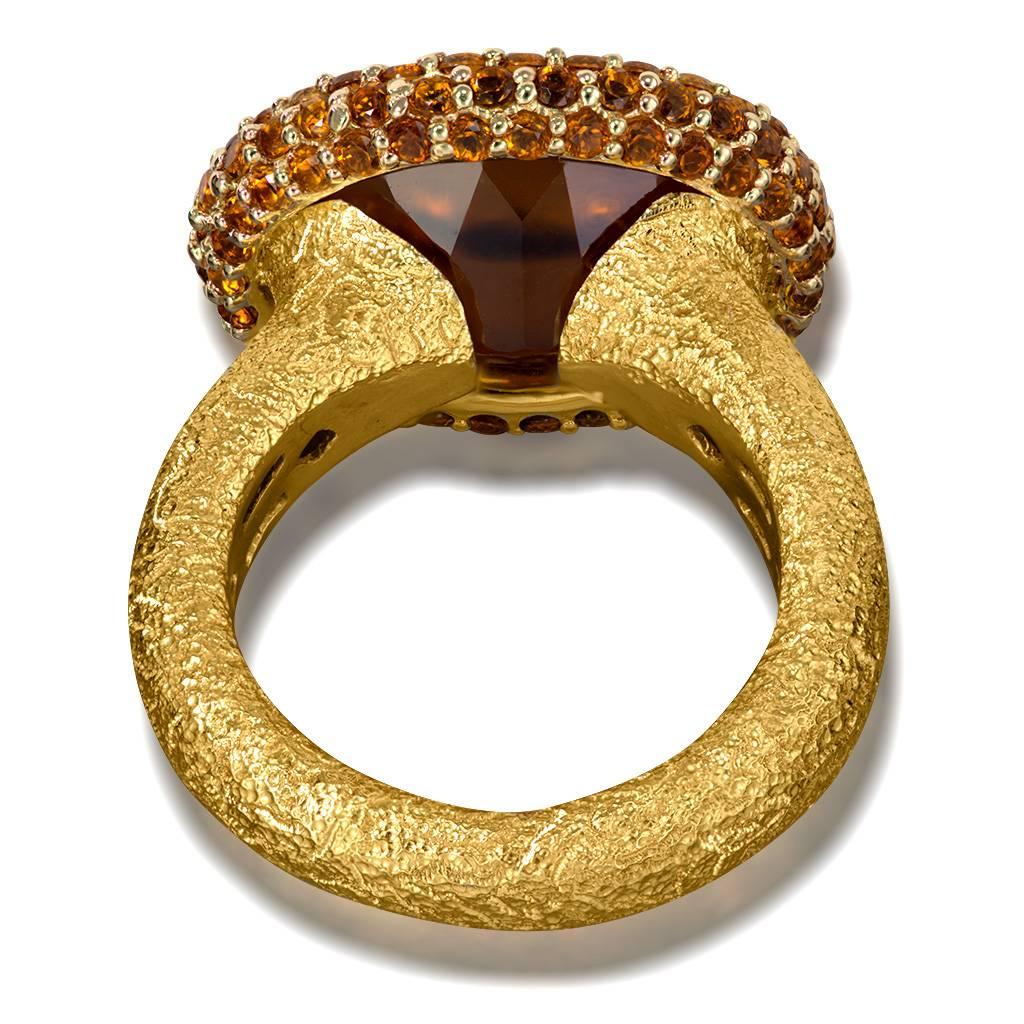 Madeira Citrine Yellow Gold Textured Cocktail Ring One of a Kind 1