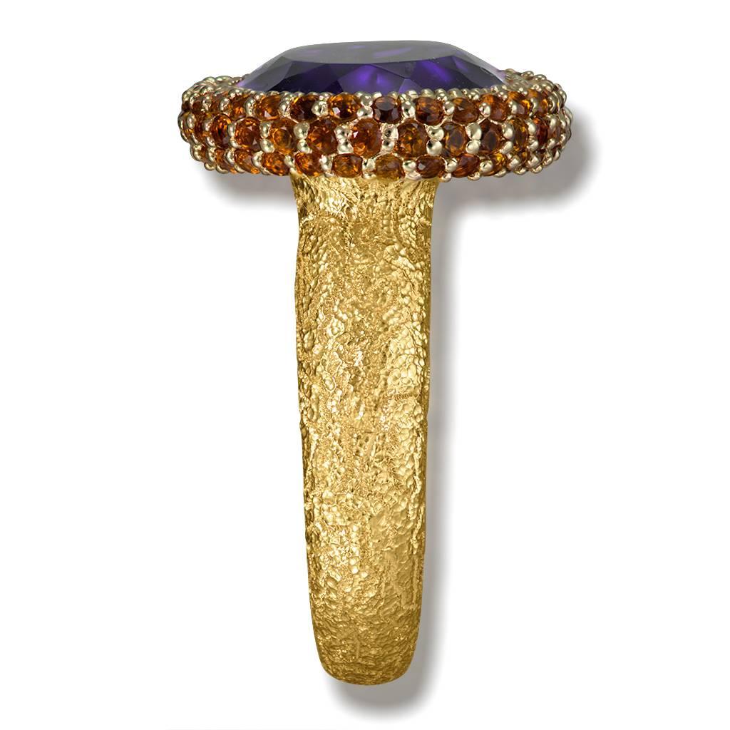 Women's Alex Soldier Amethyst Madeira Citrine Yellow Gold Textured Ring One of a Kind