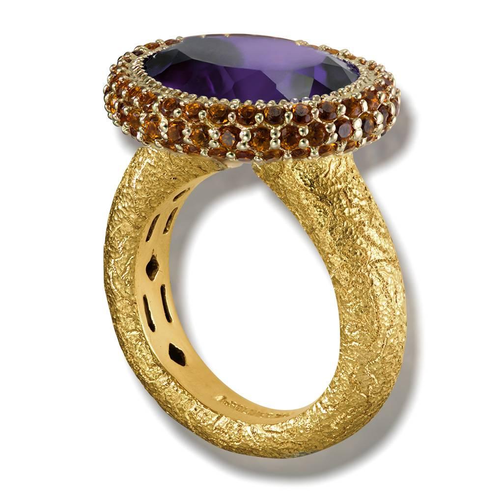 Alex Soldier Amethyst Madeira Citrine Yellow Gold Textured Ring One of a Kind In New Condition In New York, NY