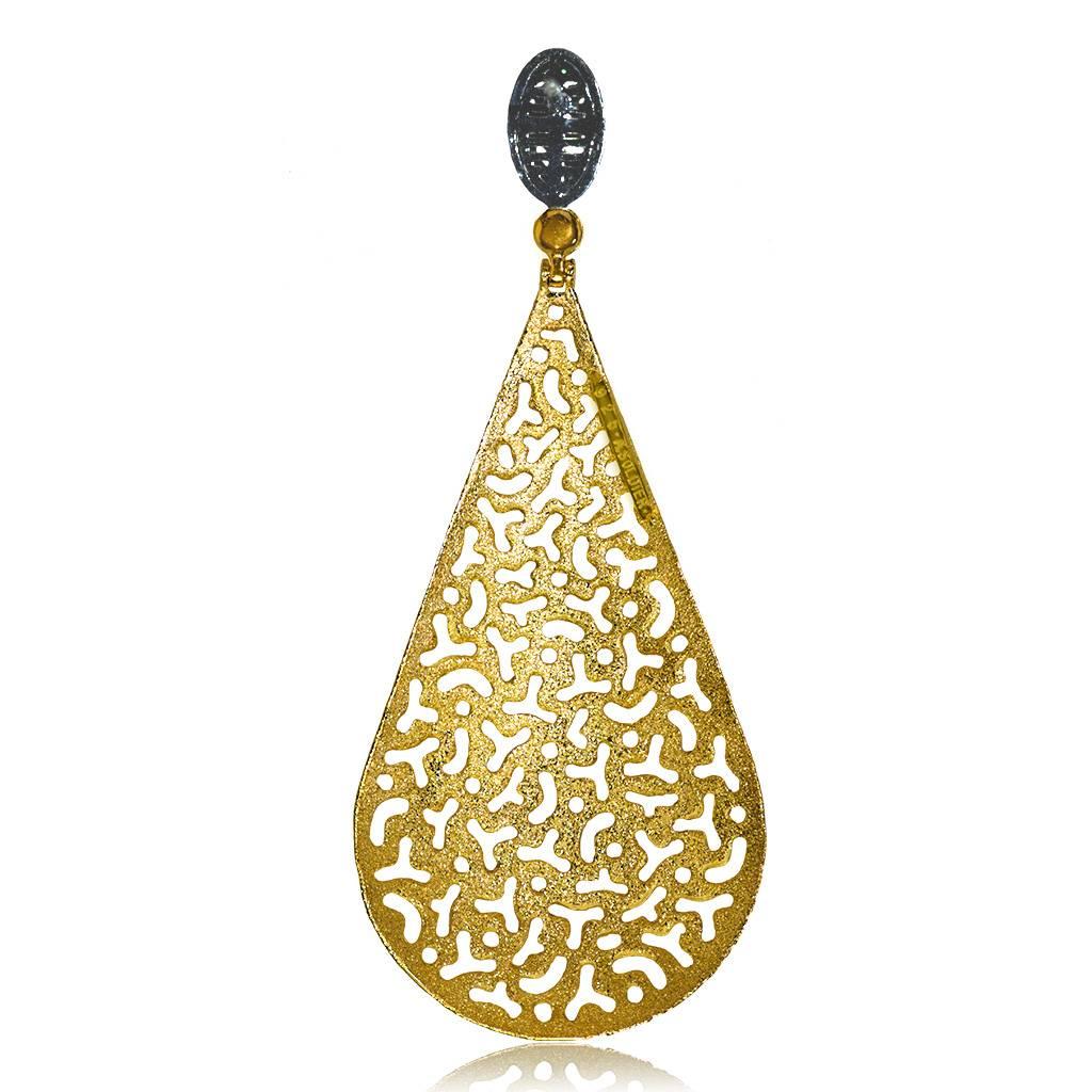 Women's Diamond Textured Open Work Gold Drop Dangle Earrings One of a kind