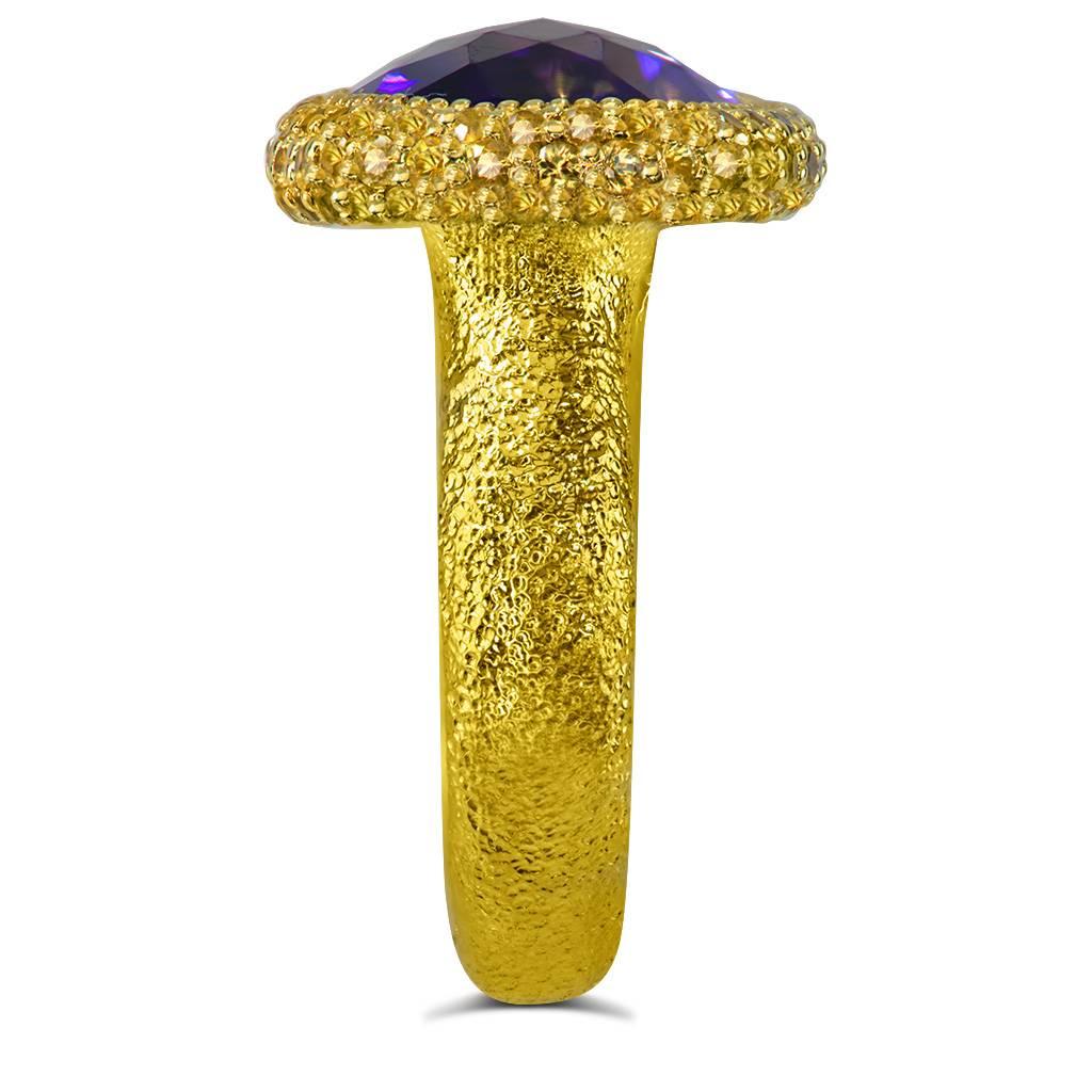 Women's Amethyst Sapphire Yellow Gold Textured Cocktail Ring One of a Kind
