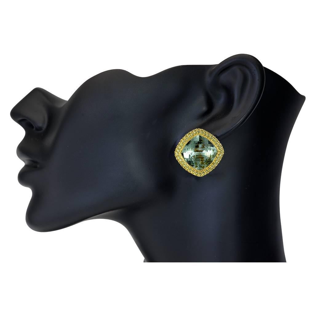 Green Amethyst Peridot Yellow Gold One of a Kind Earrings 1