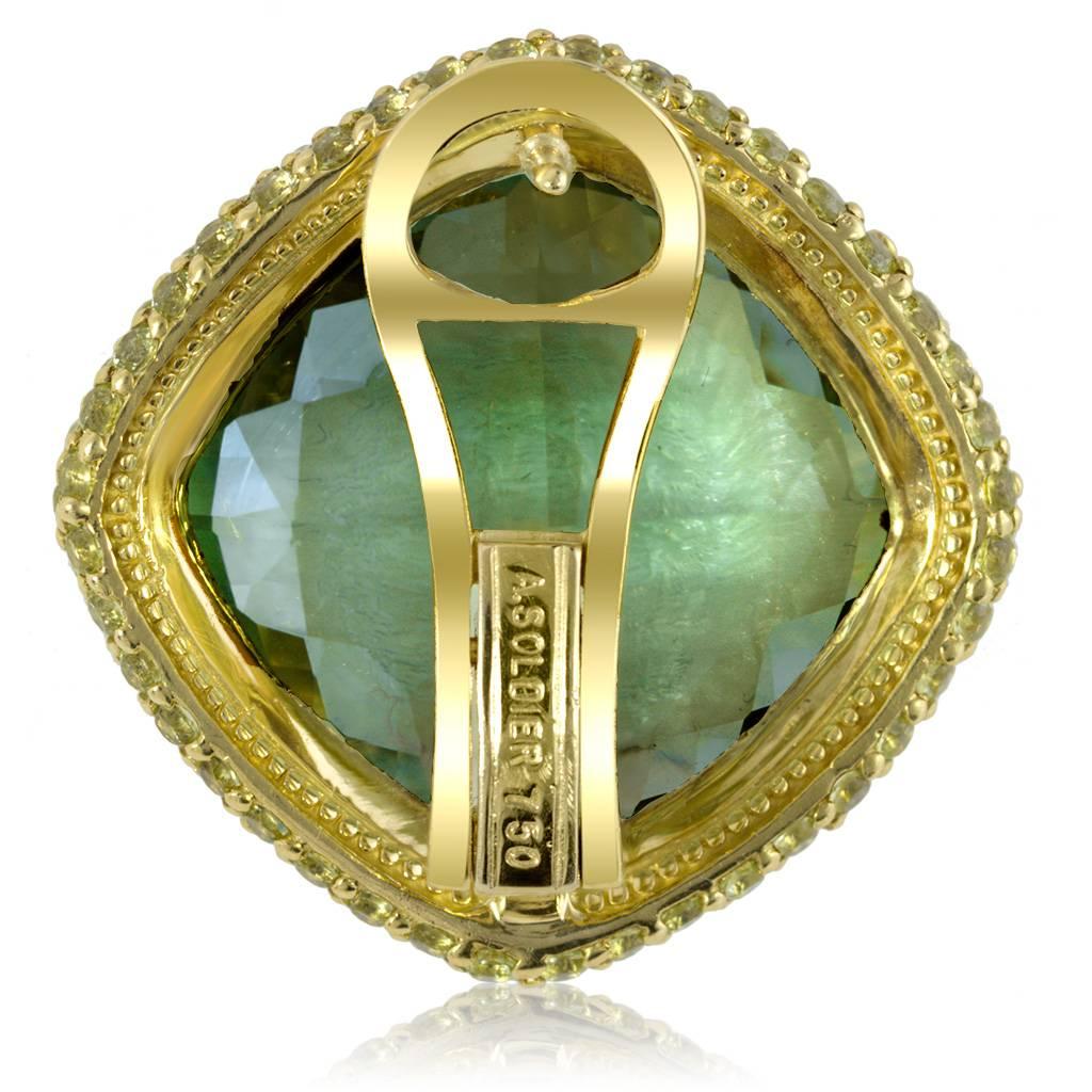 Women's Green Amethyst Peridot Yellow Gold One of a Kind Earrings