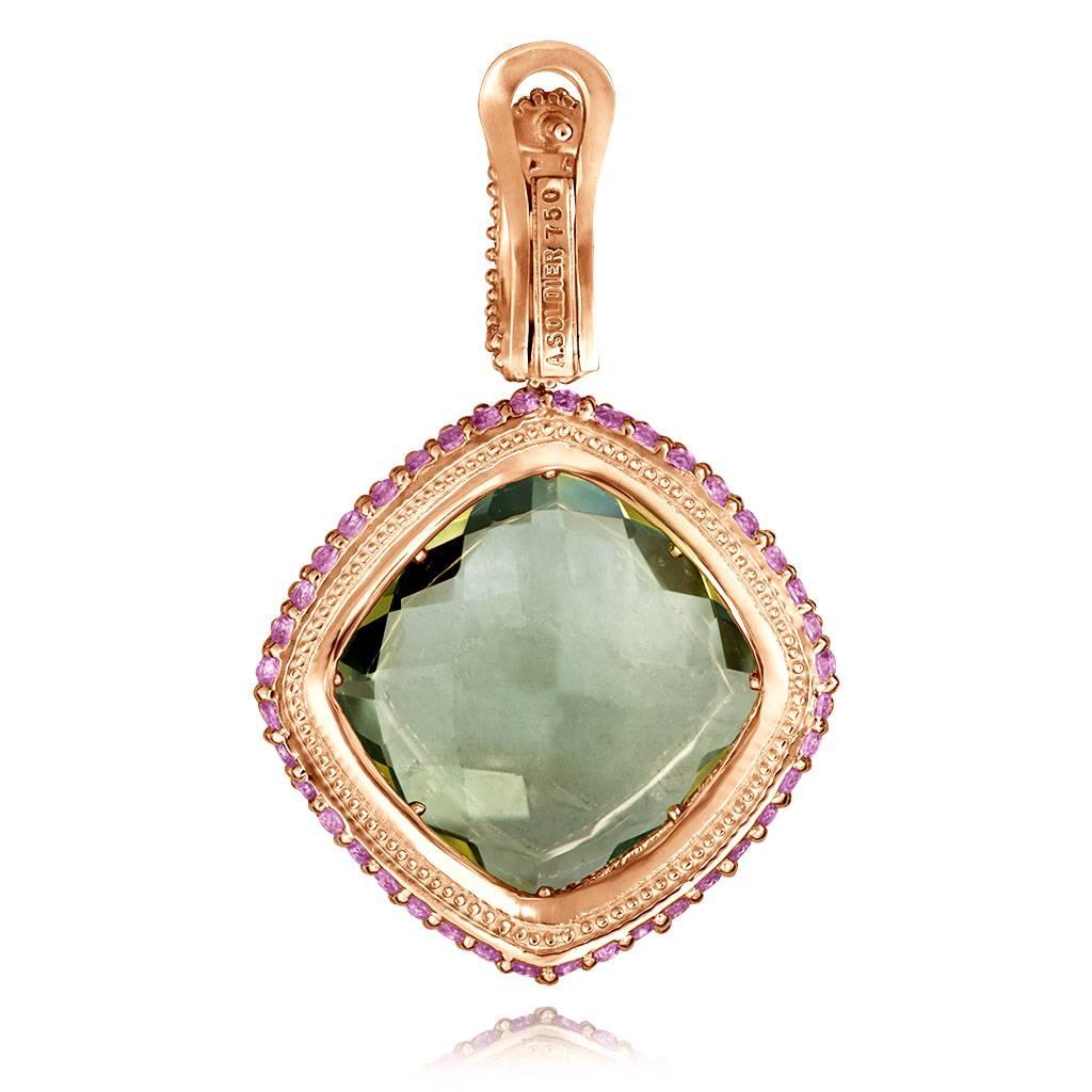 Women's Green Amethyst Garnet Rose Gold Drop Earrings One of a Kind