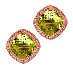Lemon Citrine Sapphire Rose Gold Earrings One of a Kind