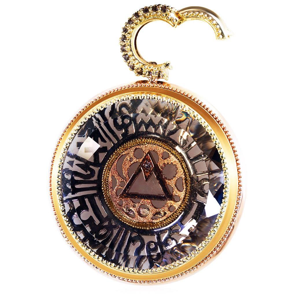 Smoky Topaz Diamond Gold Talisman Pendant Necklace Enhancer One of a kind In New Condition In New York, NY
