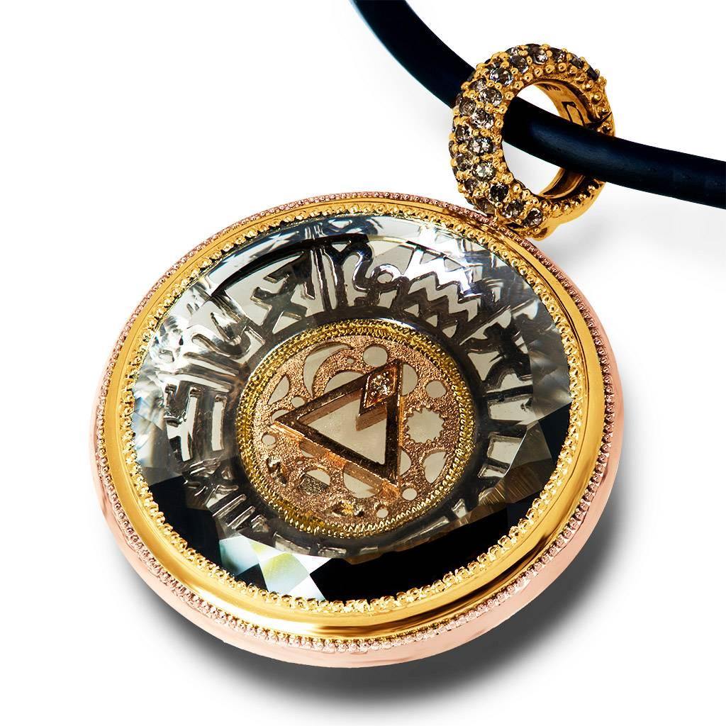 Smoky Topaz Diamond Gold Talisman Pendant Necklace Enhancer One of a kind 4
