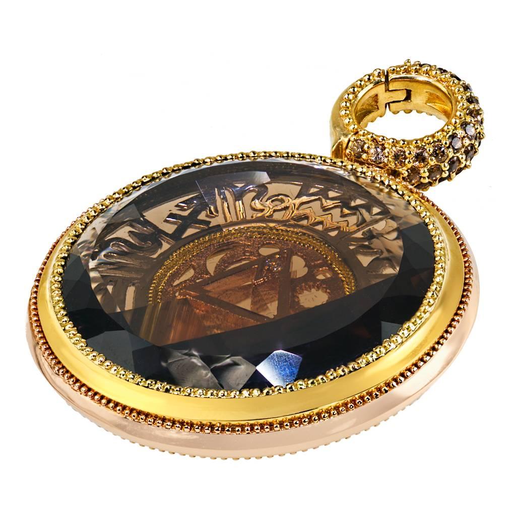 Smoky Topaz Diamond Gold Talisman Pendant Necklace Enhancer One of a kind 2