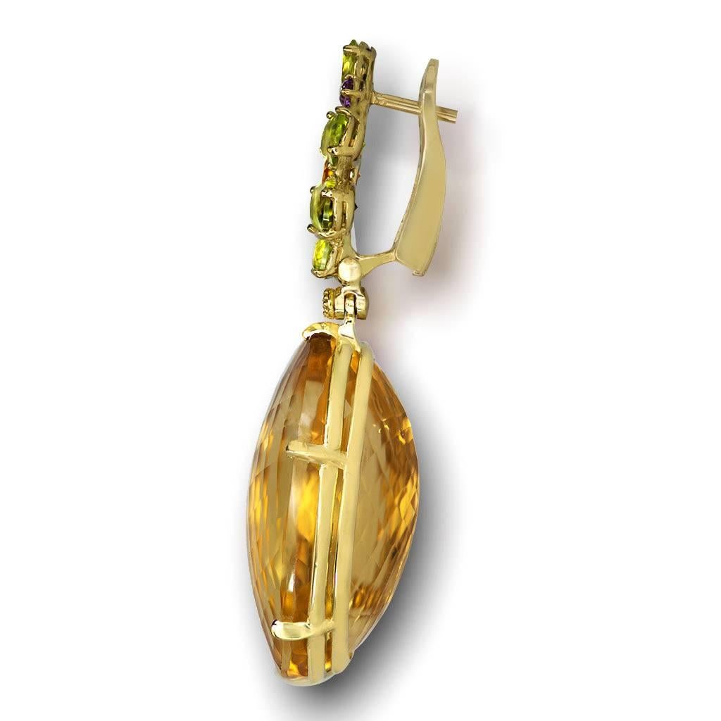 Oval Cut Citrine Peridot Amethyst Diamond Gold Drop Earrings One of a Kind