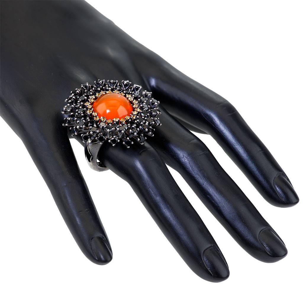 Fire Opal Spinel Garnet Sterling Silver Ring One of a Kind For Sale 1