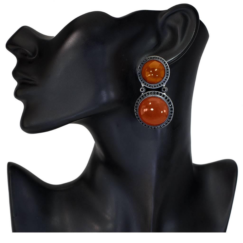 Alex Soldier Carnelian Spinel Sterling Silver Drop Earrings One of a Kind In New Condition In New York, NY