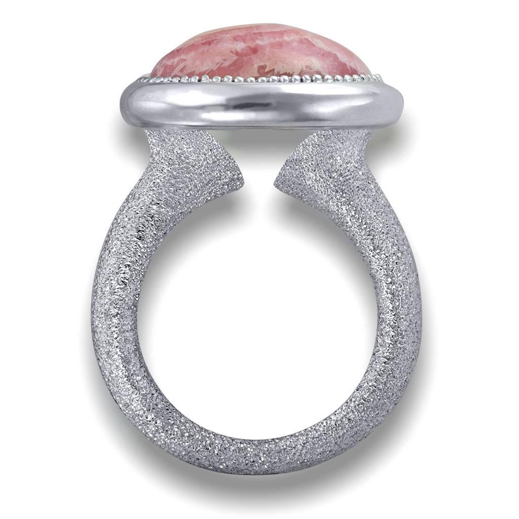 Oval Cut Rhodochrosite Gold Textured Cocktail Ring One of a Kind