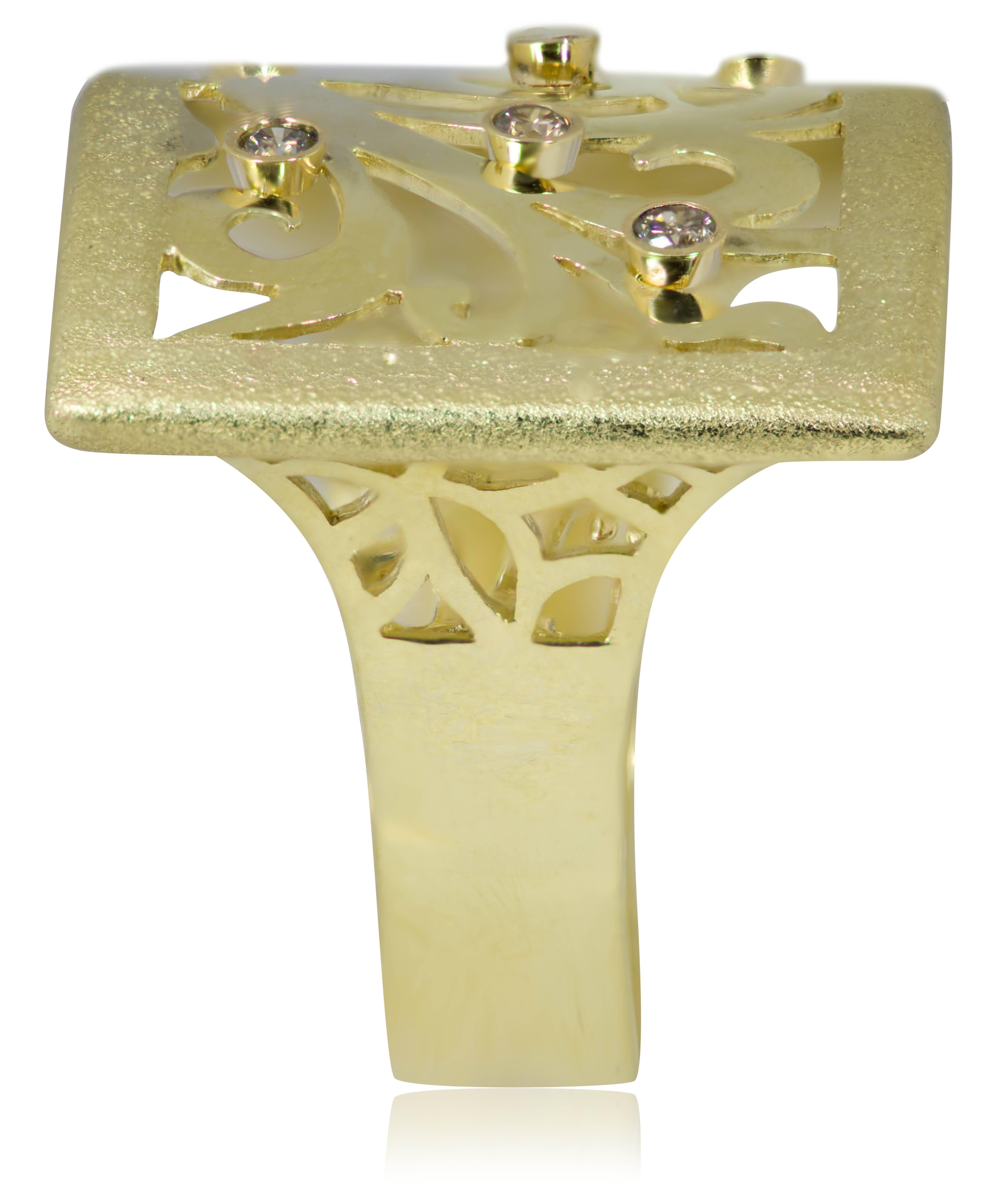 Women's Diamond Gold Ornament Ring by Alex Soldier. Handmade in NYC. Limited Edition.