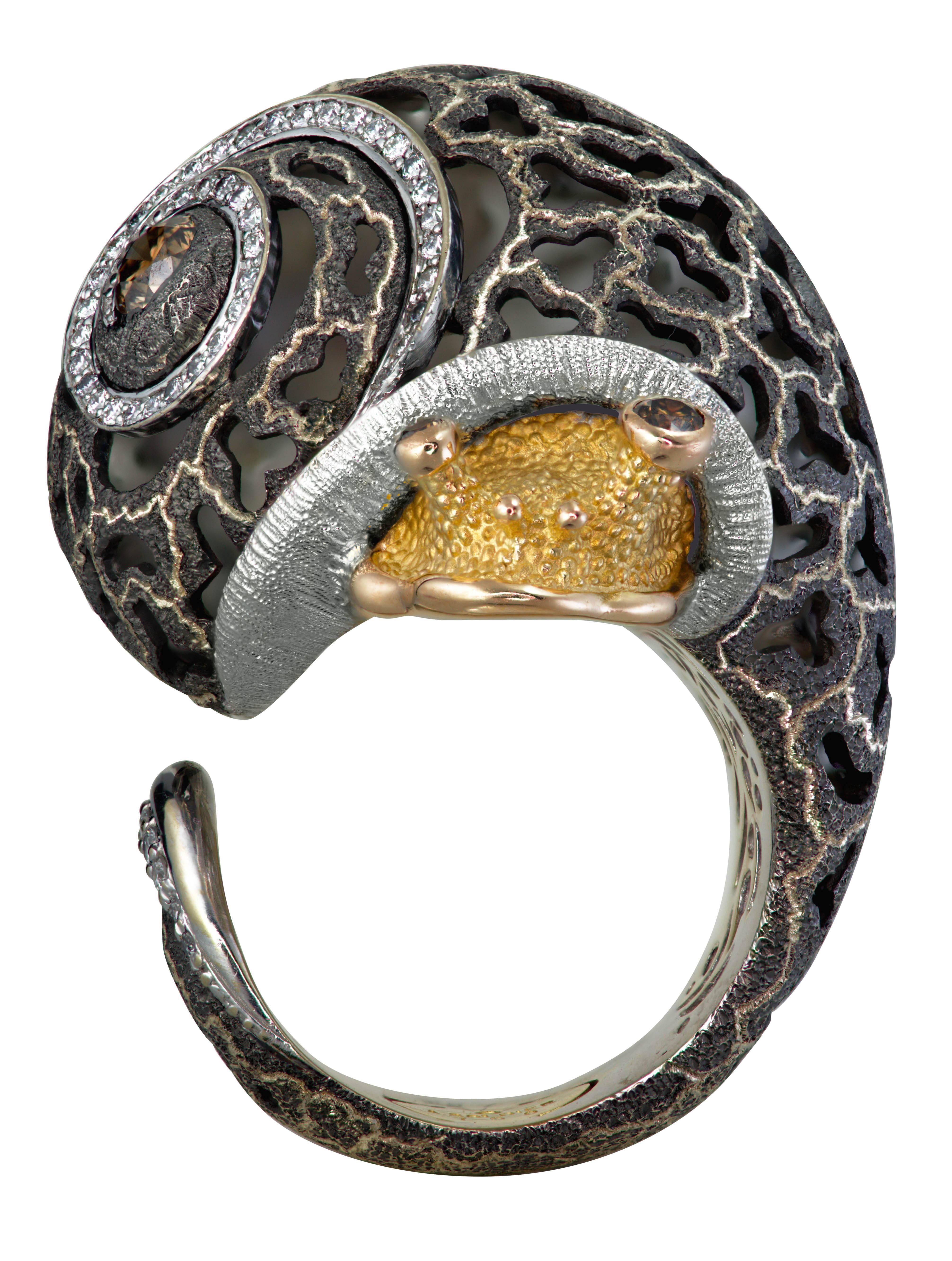 Alex Soldier Diamond Blackened Gold Codi The Snail Ring One of a kind 2