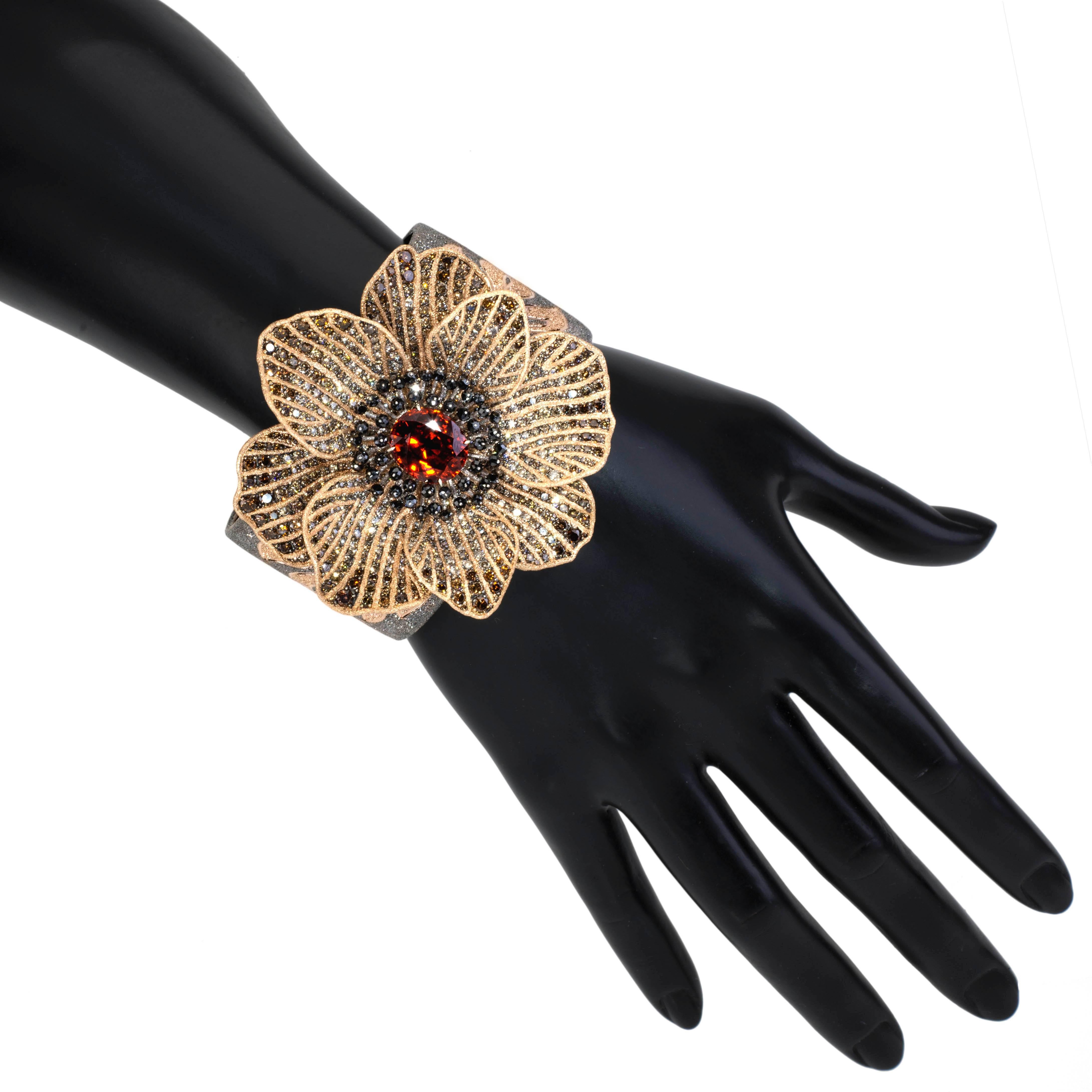 Women's Alex Soldier Mandarin Garnet Diamond Gold Coronaria Brooch, Cuff, Necklace, Ring