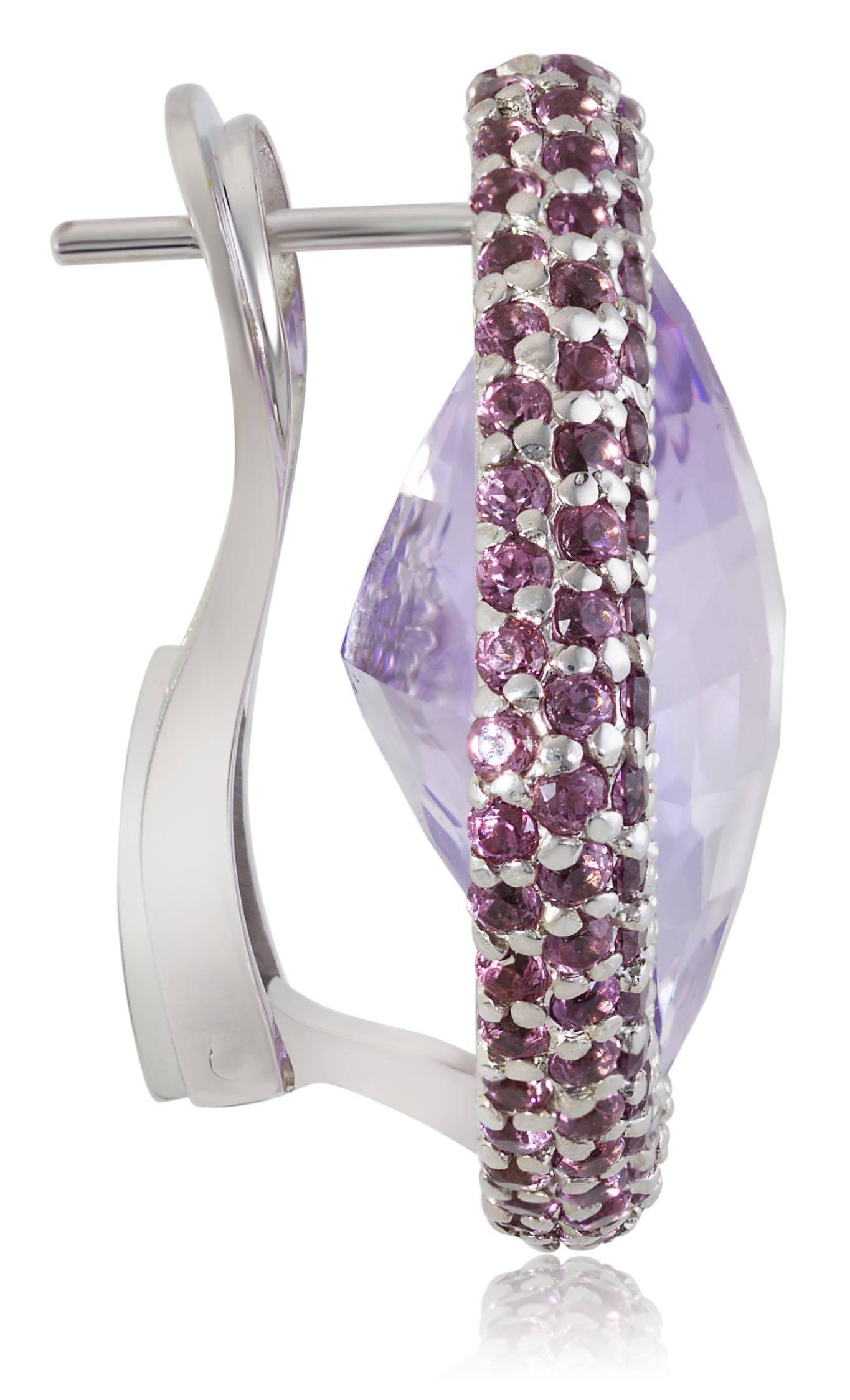 Rose de France Amethyst Rhodolite Garnet Textured Royal Earrings One of a kind In New Condition In New York, NY