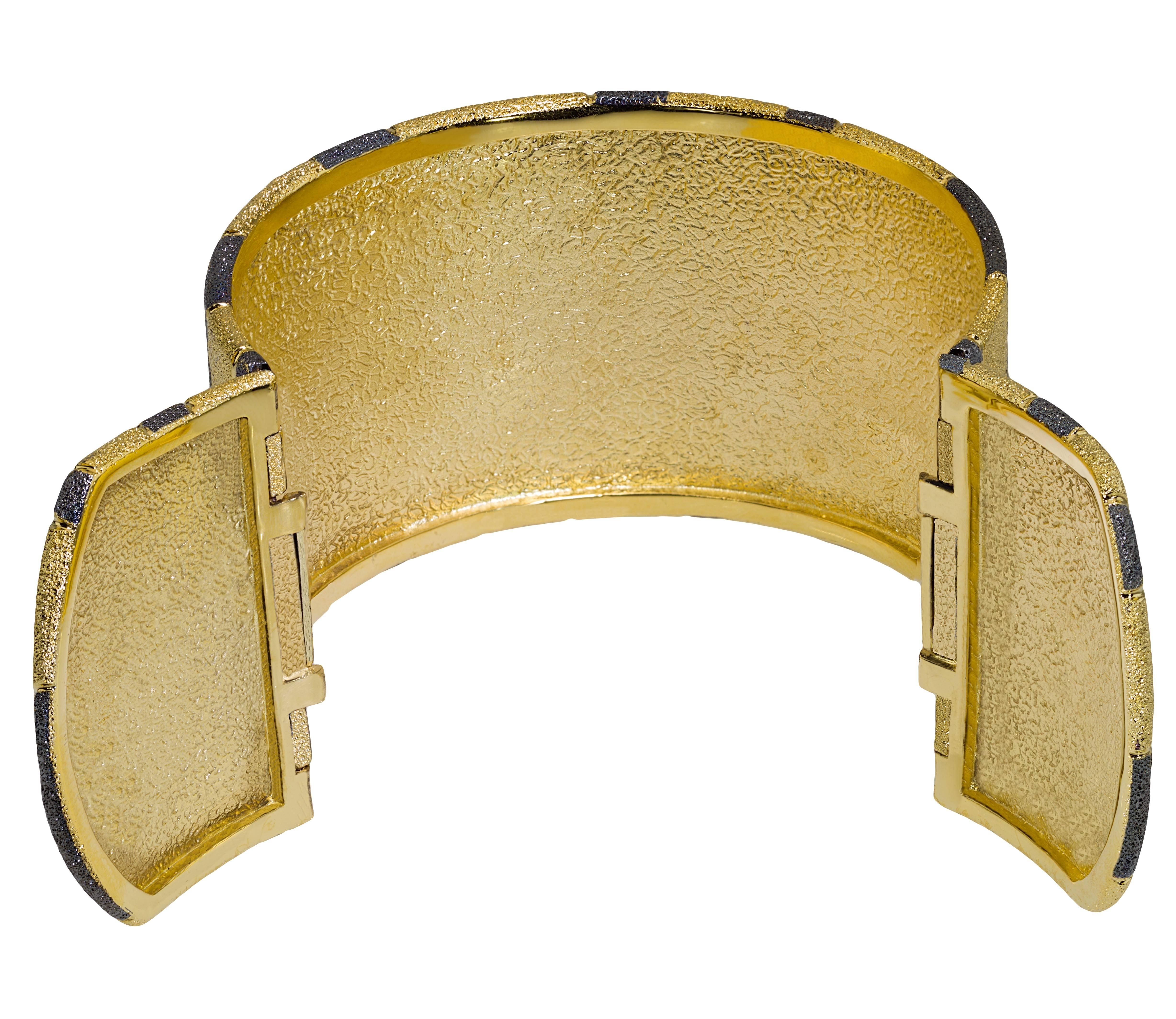 Women's Silver Gold Platinum Textured Cuff Bracelet w Hinges Ltd Ed Handmade in NYC