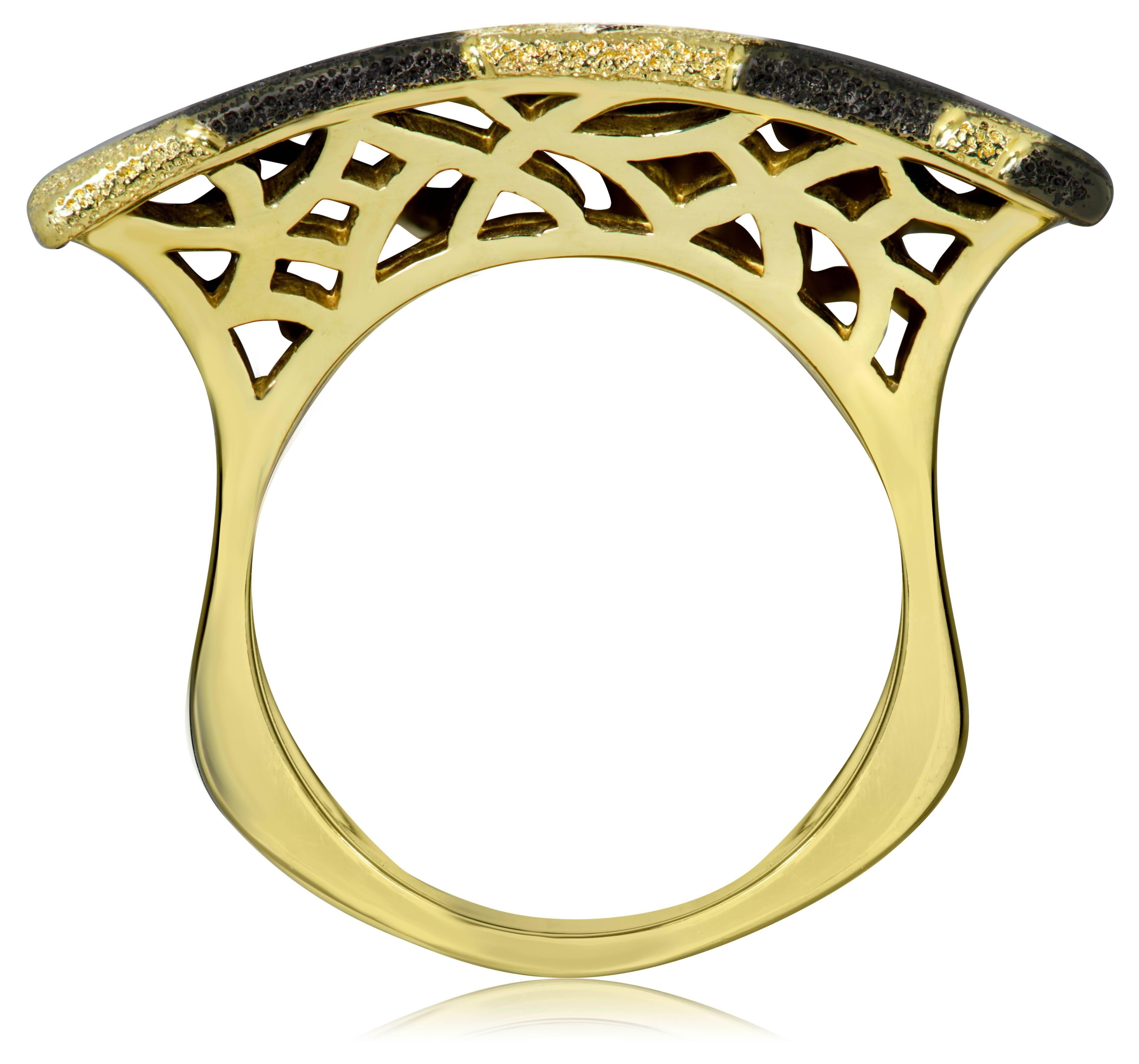 Modern Silver Gold Dark Platinum Textured Ring With Crossroad Pattern