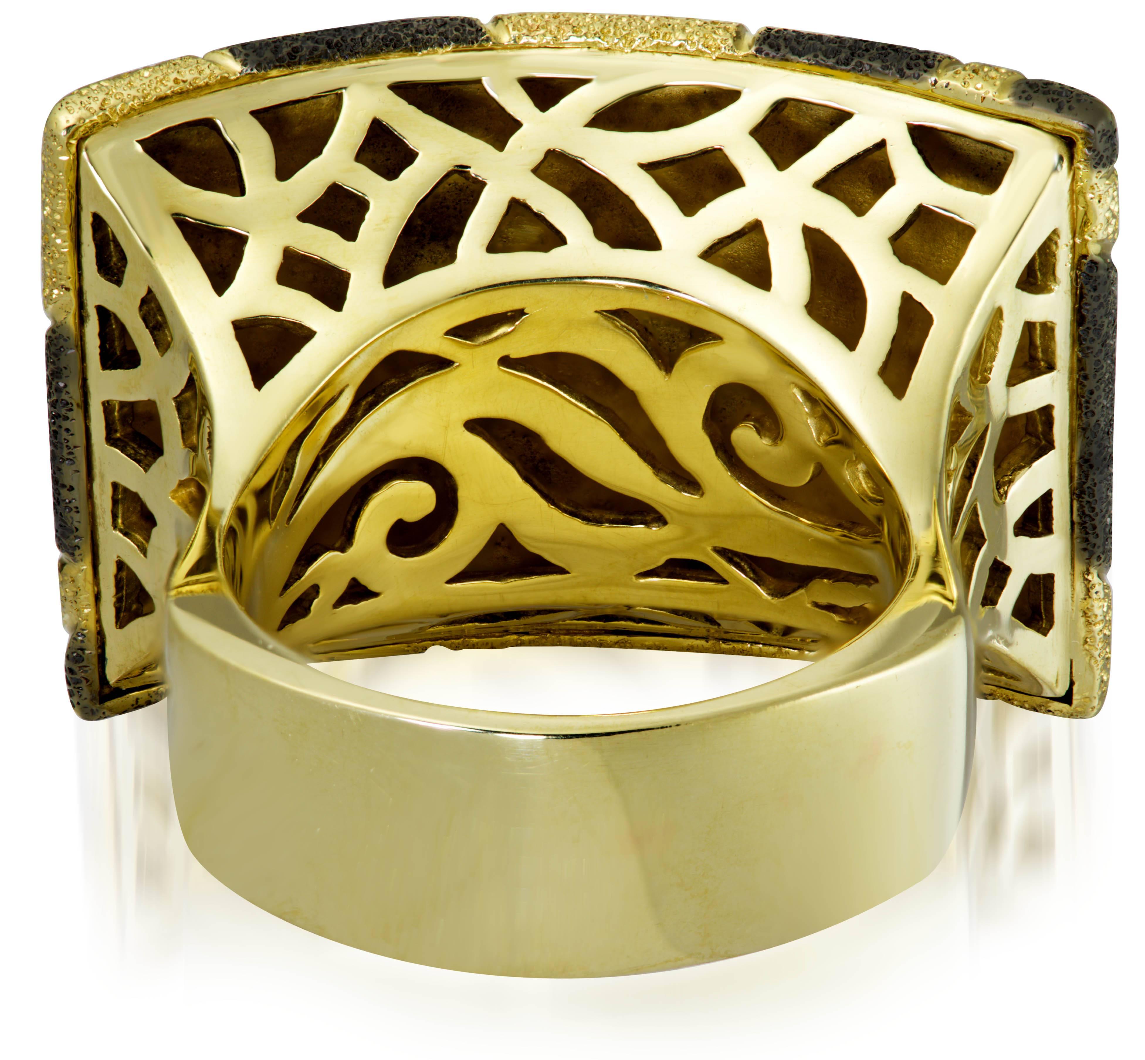 Women's Silver Gold Dark Platinum Textured Ring With Crossroad Pattern